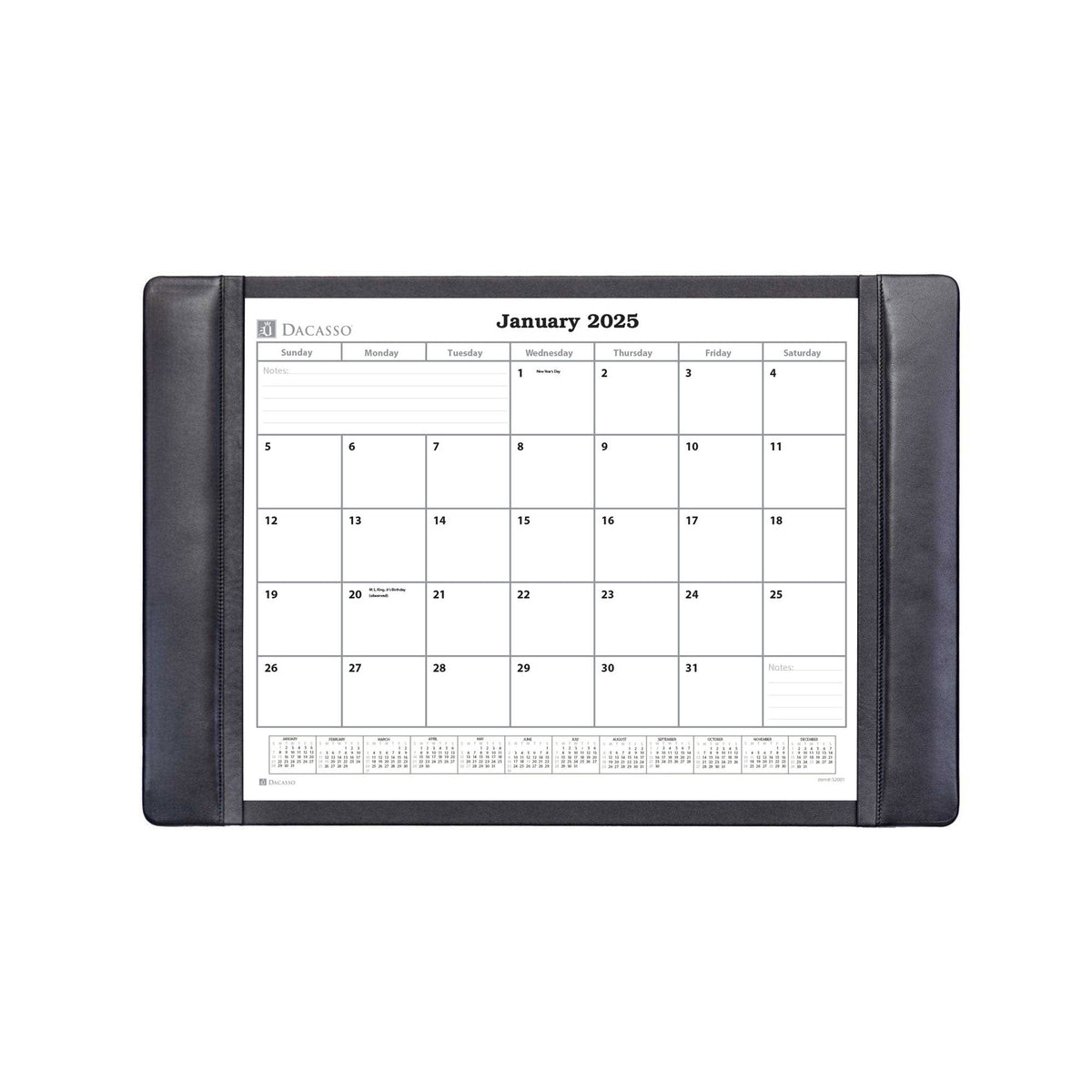 Black Leather Desk Pad w/ 2025 Calendar Insert, 25.5 x 17.25