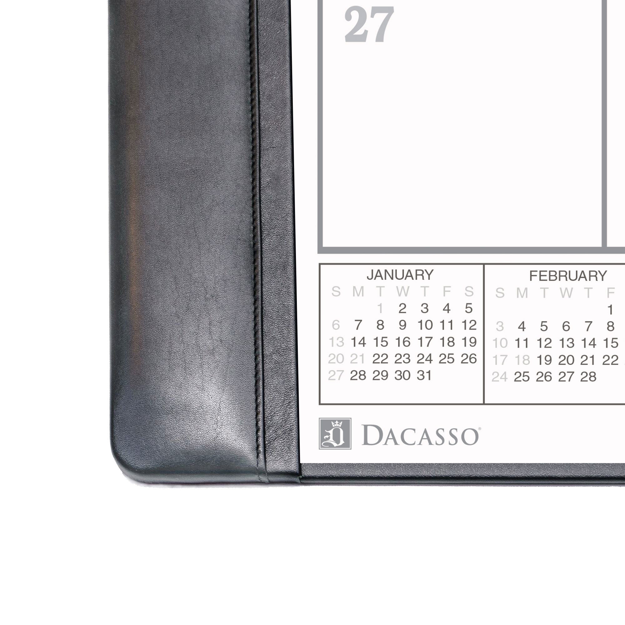 Black Leather Desk Pad w/ 2025 Calendar Insert, 25.5 x 17.25