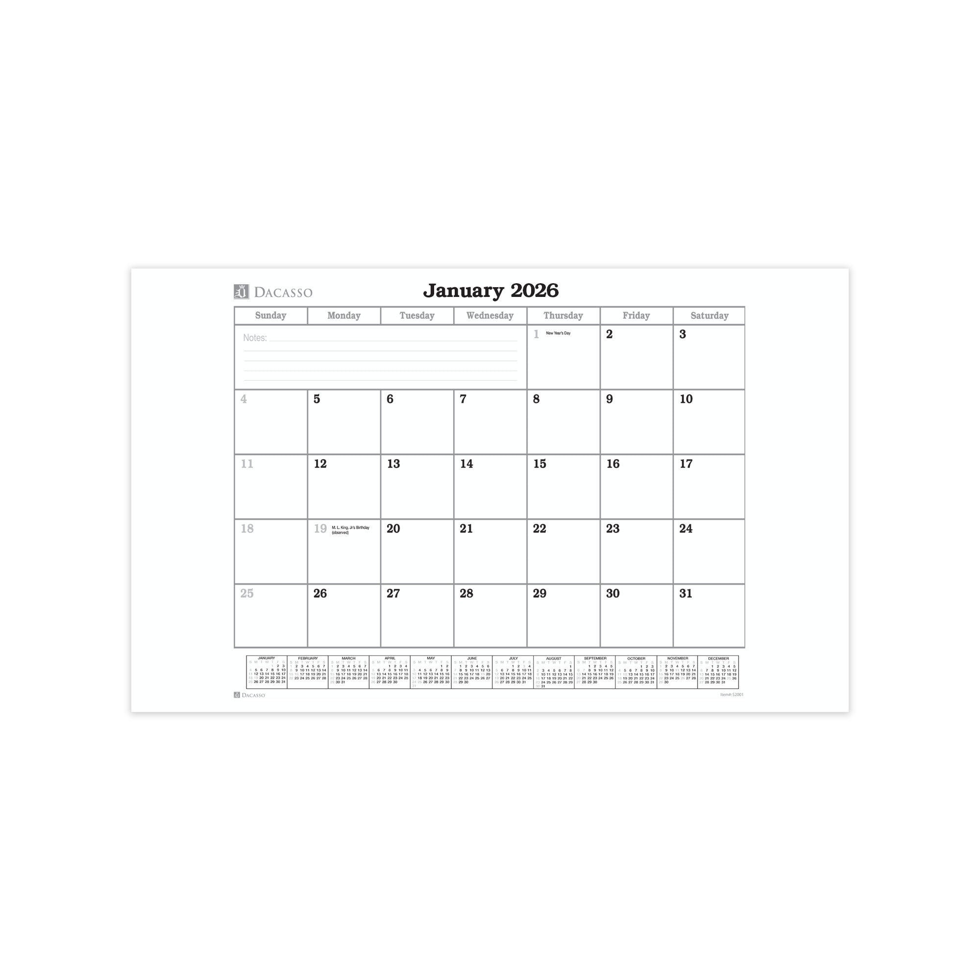 Black Leather Desk Pad w/ Calendar Insert, 25.5 x 17.25