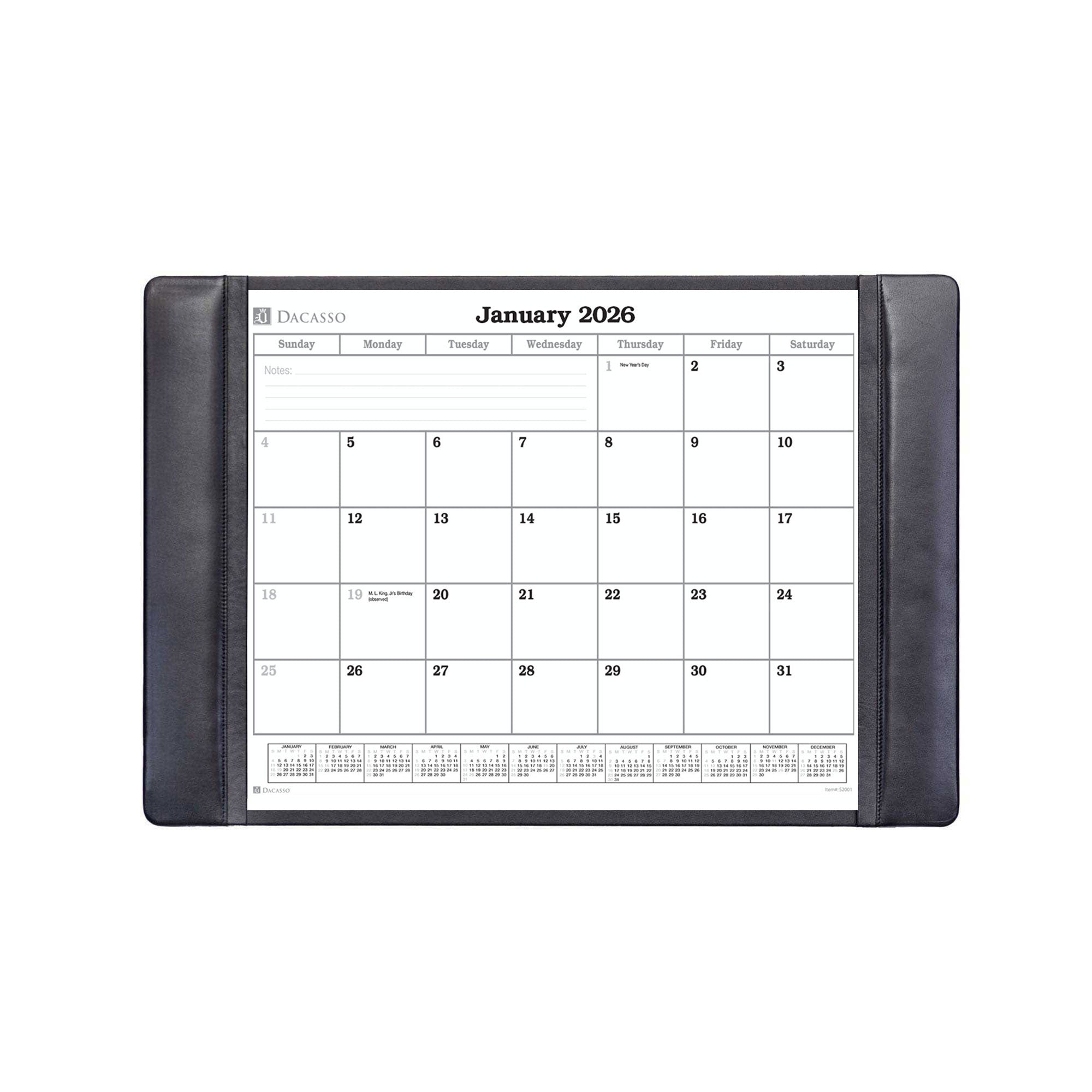 Black Leather Desk Pad w/ Calendar Insert, 25.5 x 17.25