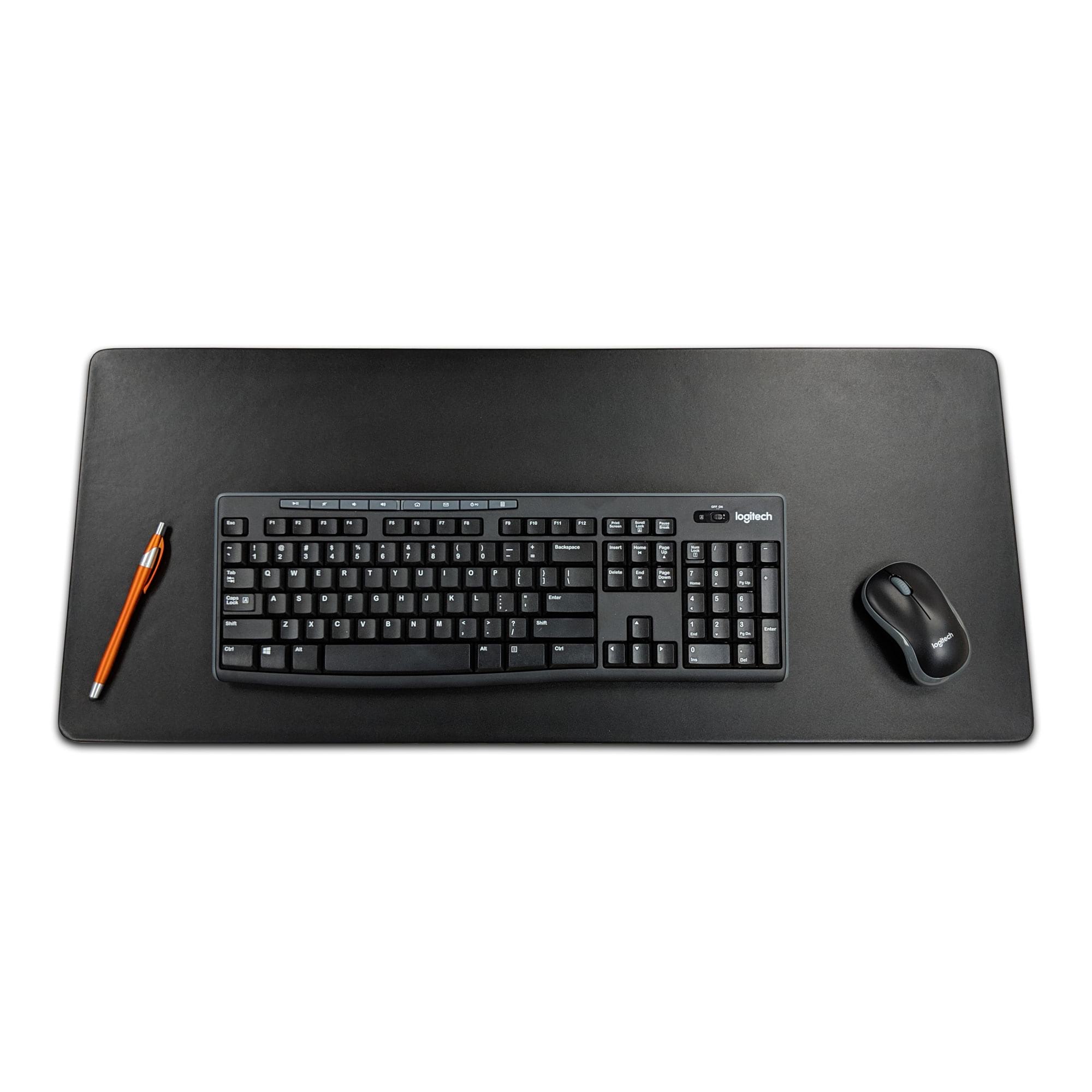 Classic Black Leather Keyboard/Mouse Desk Pad, 30 x 12.5