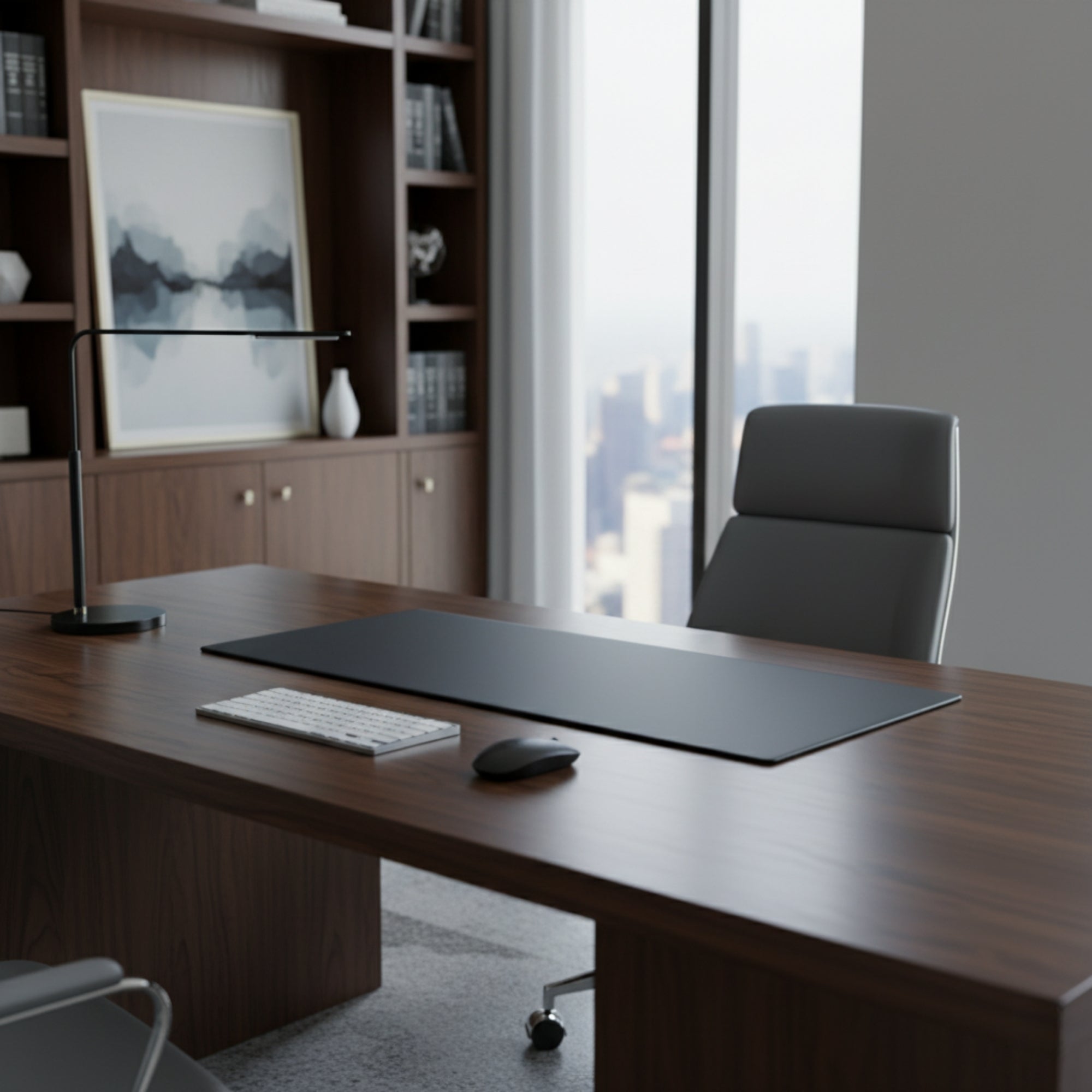 Classic Black Leather Keyboard/Mouse Desk Pad, 30 x 12.5