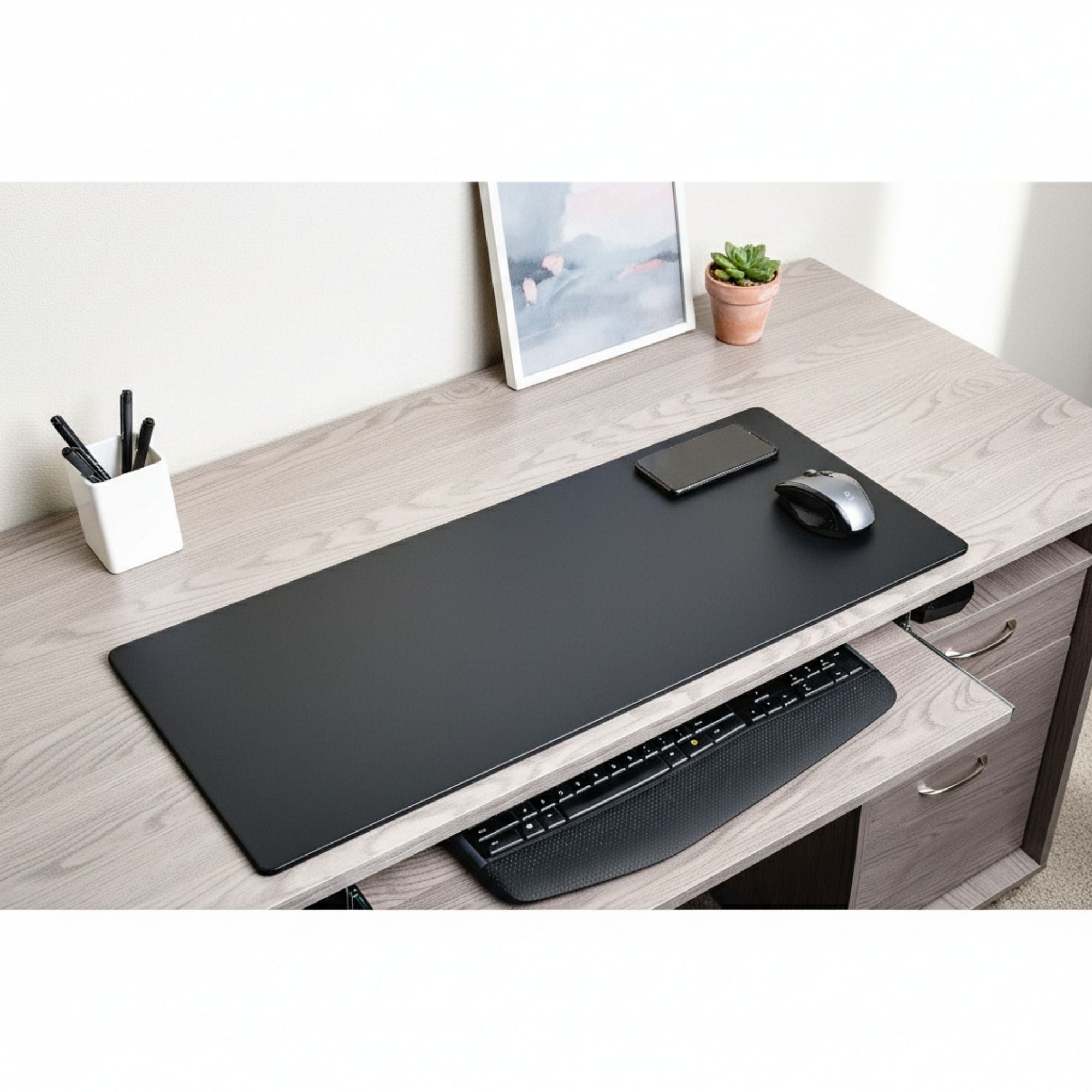 Black Leatherette Keyboard/Mouse Desk Pad, 30 x 12.5
