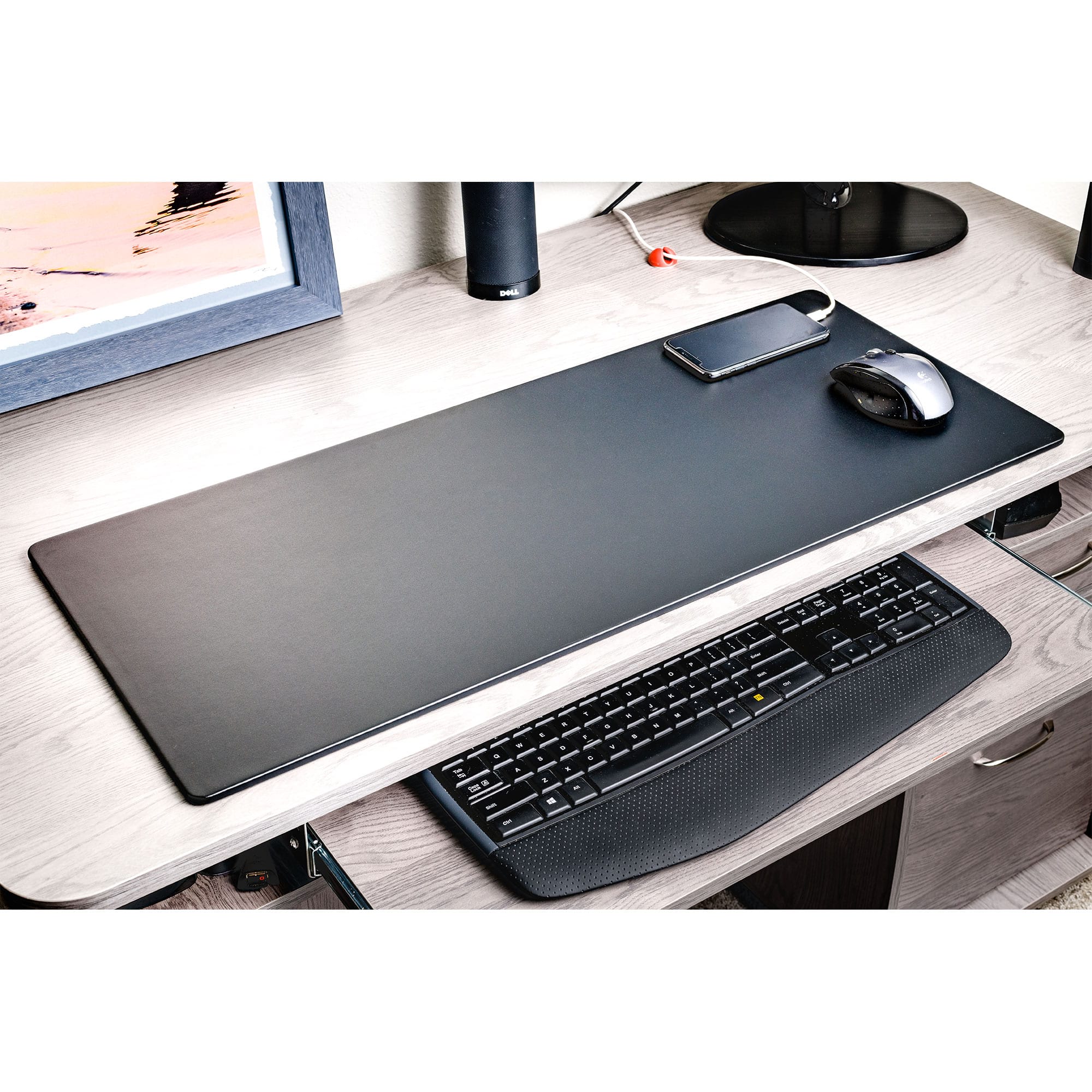Black Leatherette Keyboard/Mouse Desk Pad, 30 x 12.5