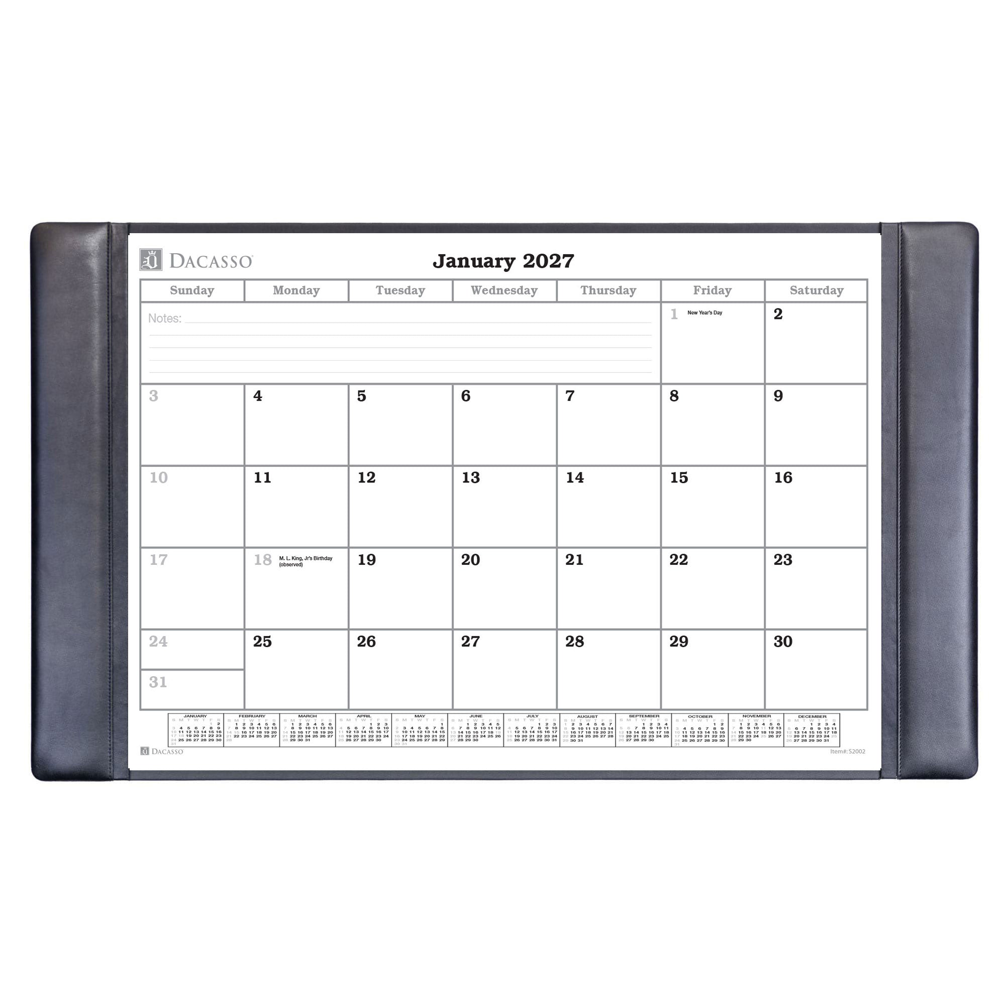 Black Leather Desk Pad w/ Calendar Insert, 34  x 20
