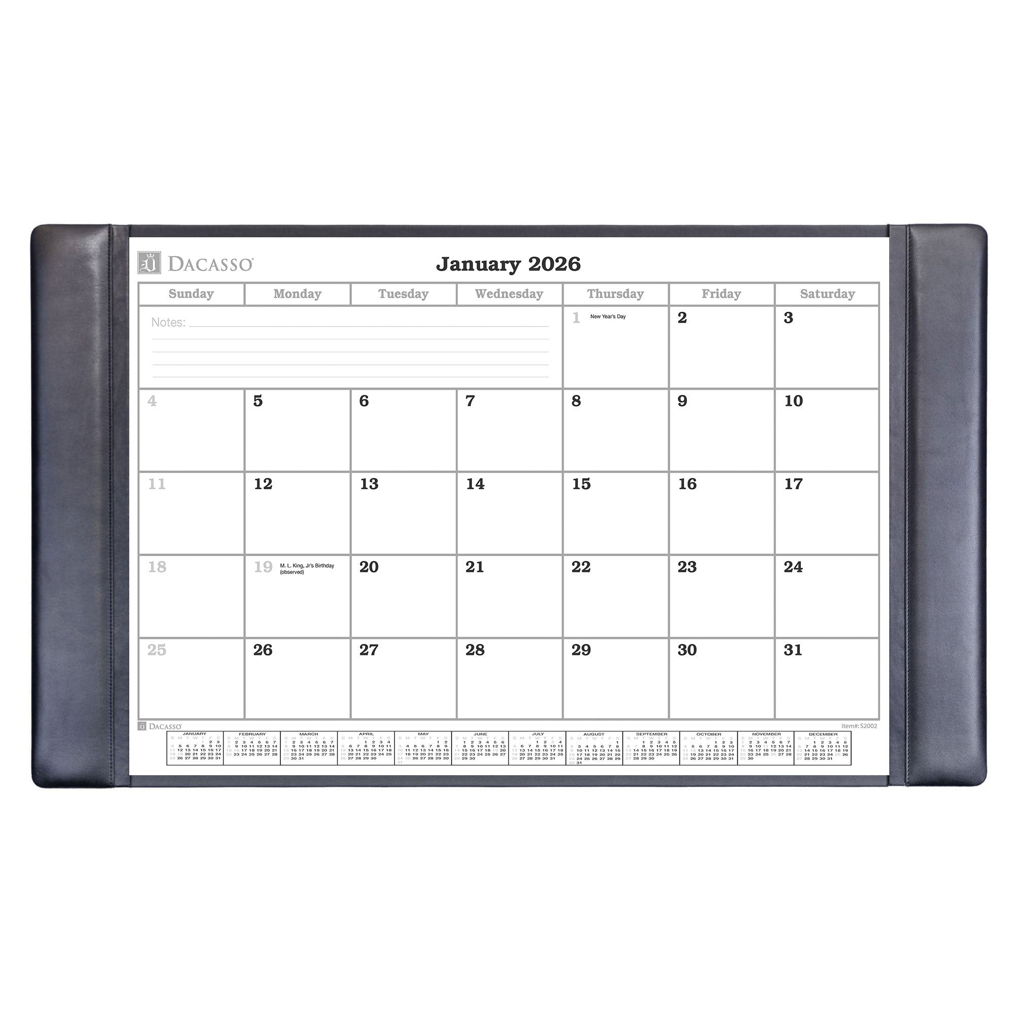 Black Leather Desk Pad w/ Calendar Insert, 34  x 20