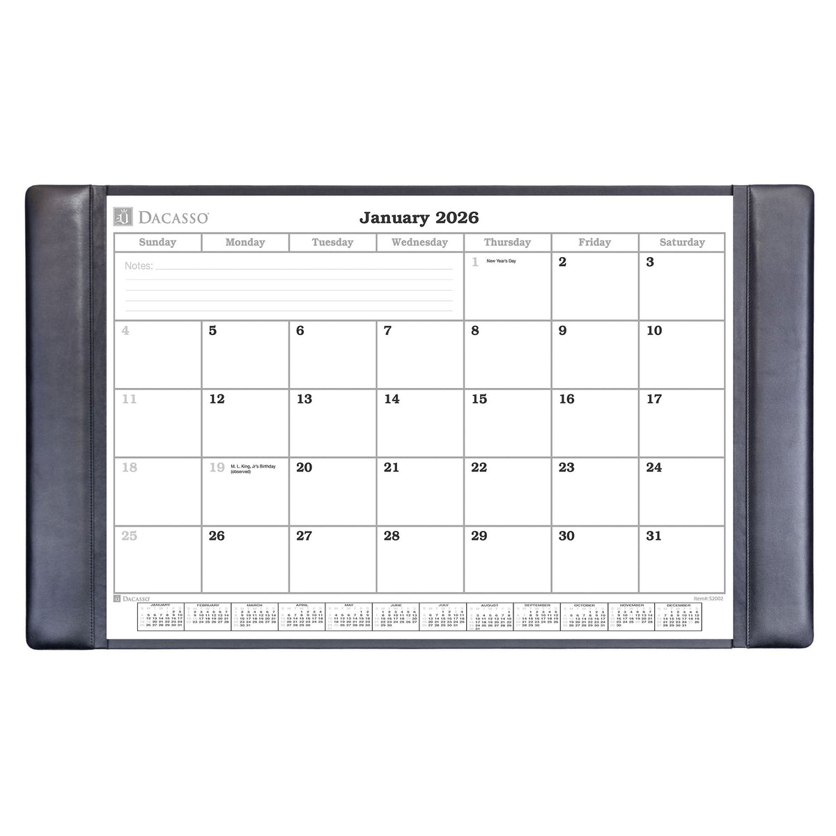 Black Leather Desk Pad w/ Calendar Insert, 34  x 20