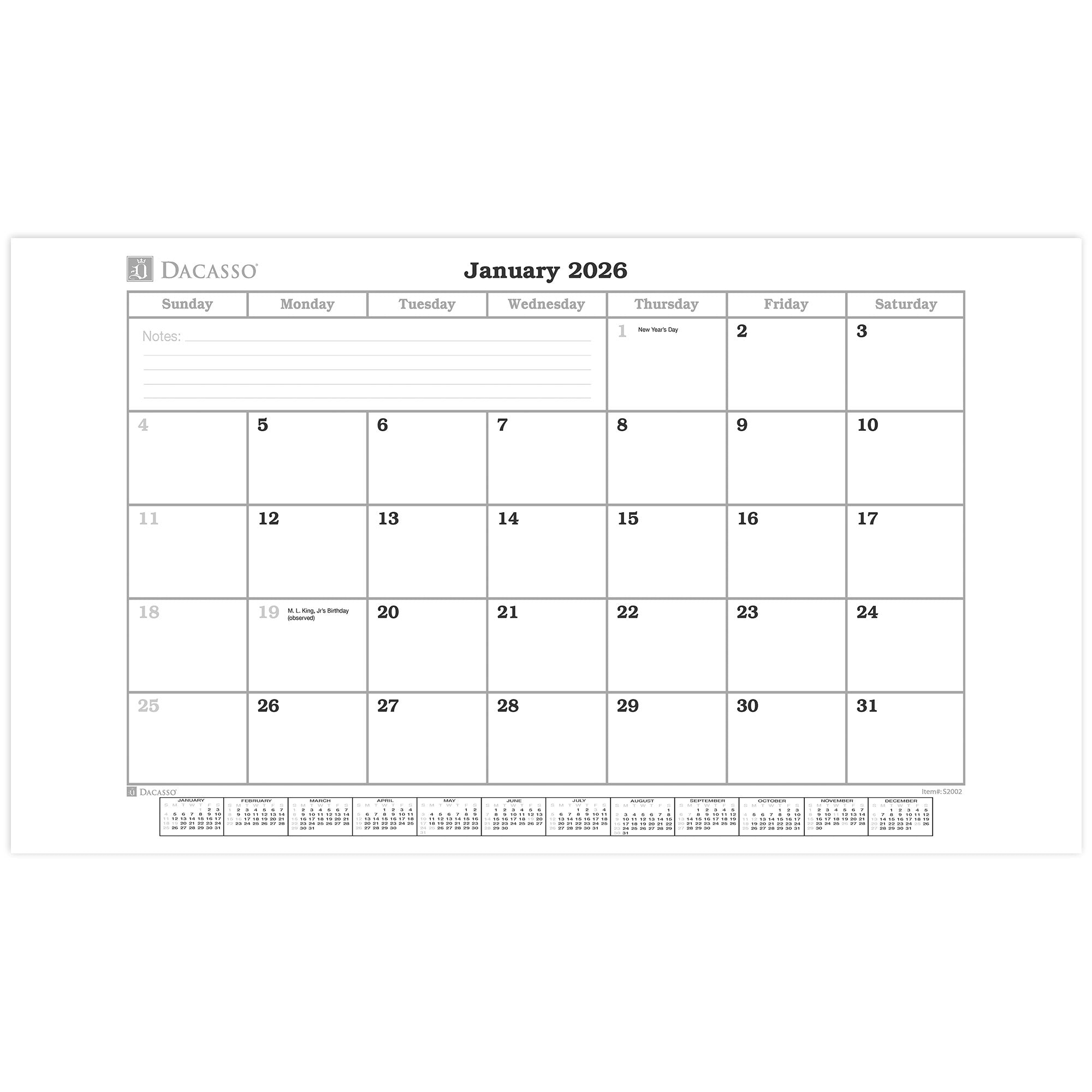 Rustic (Onyx) Black Leather Desk Pad w/ Calendar Insert, 34 x 20