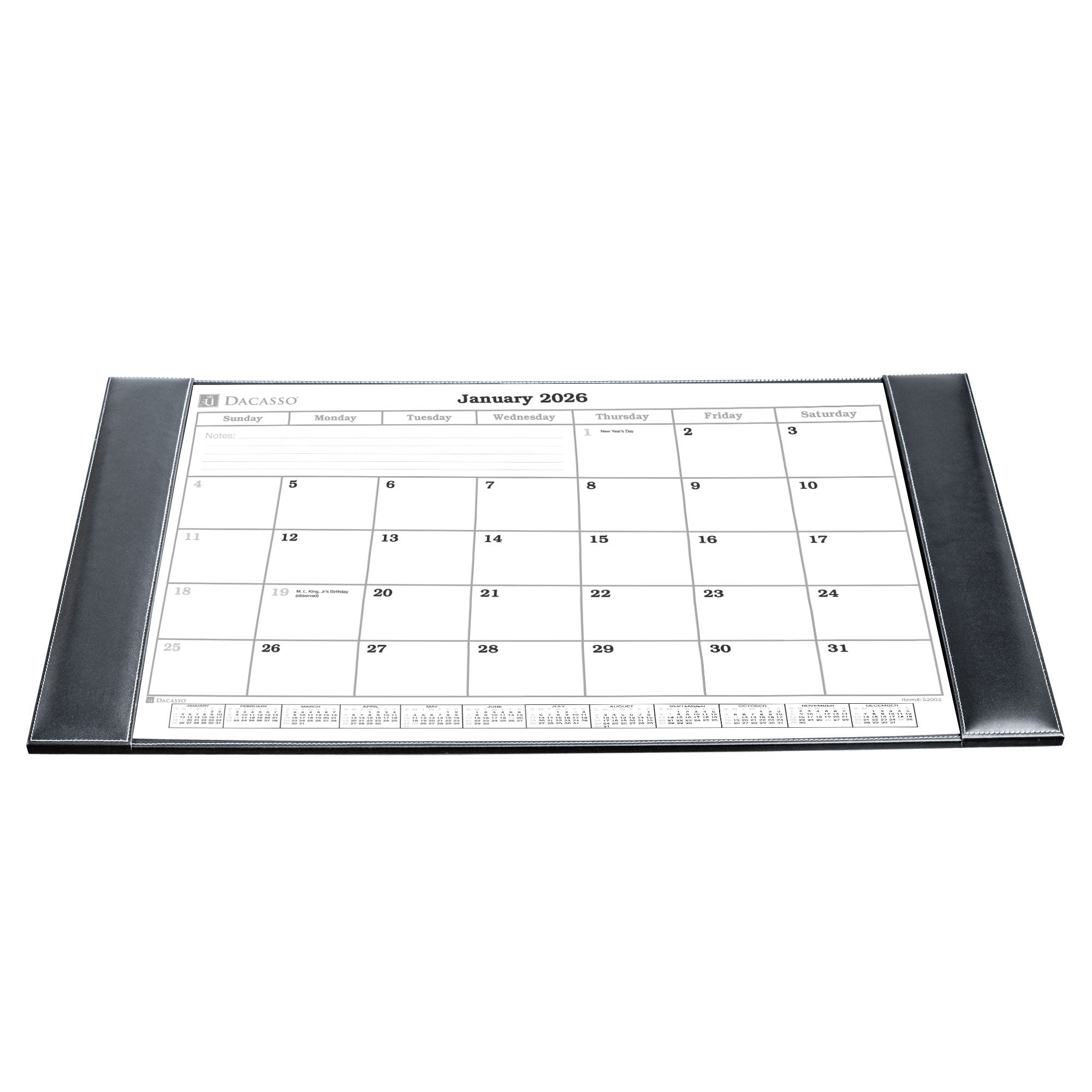 Rustic (Onyx) Black Leather Desk Pad w/ Calendar Insert, 34 x 20