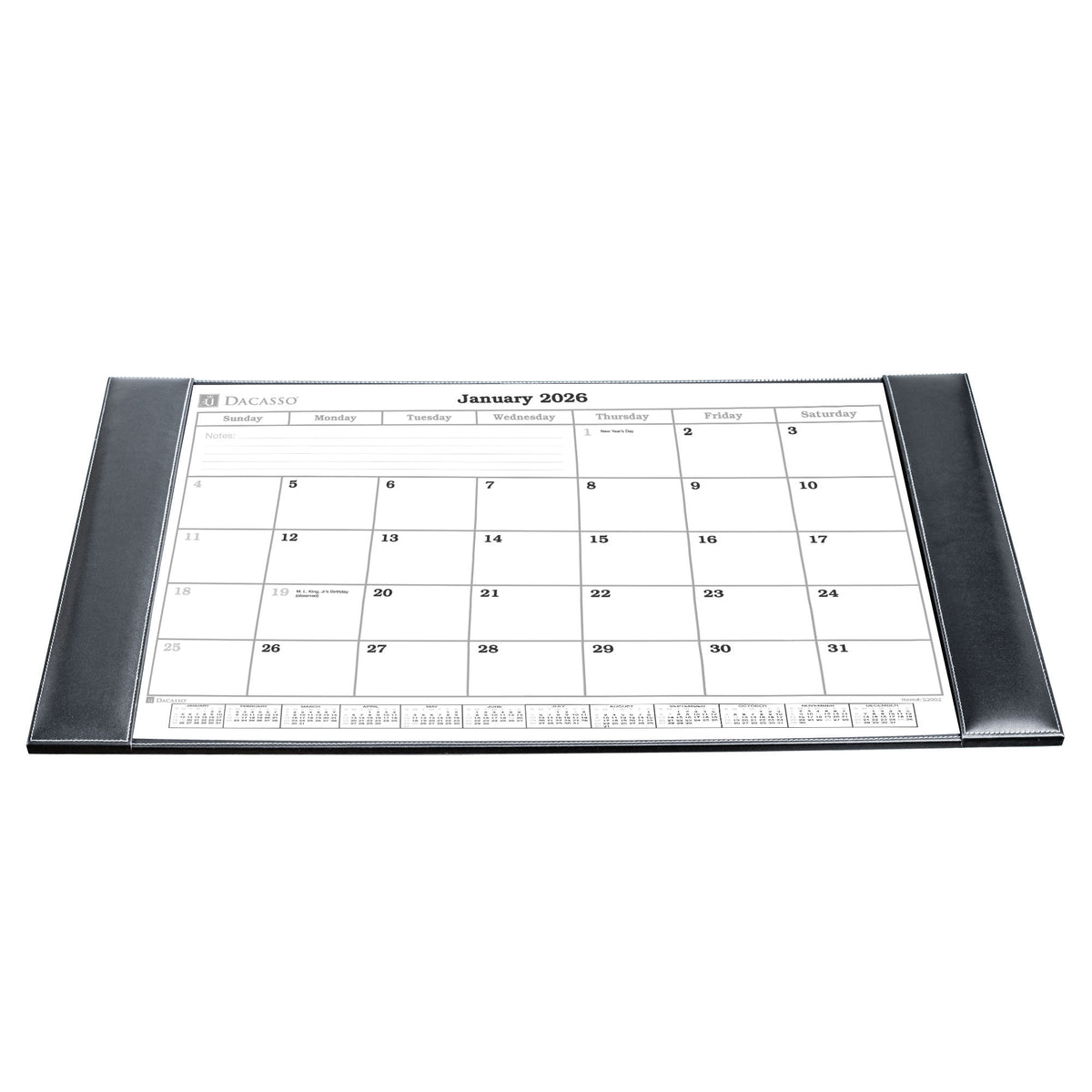 Rustic (Onyx) Black Leather Desk Pad w/ Calendar Insert, 34 x 20