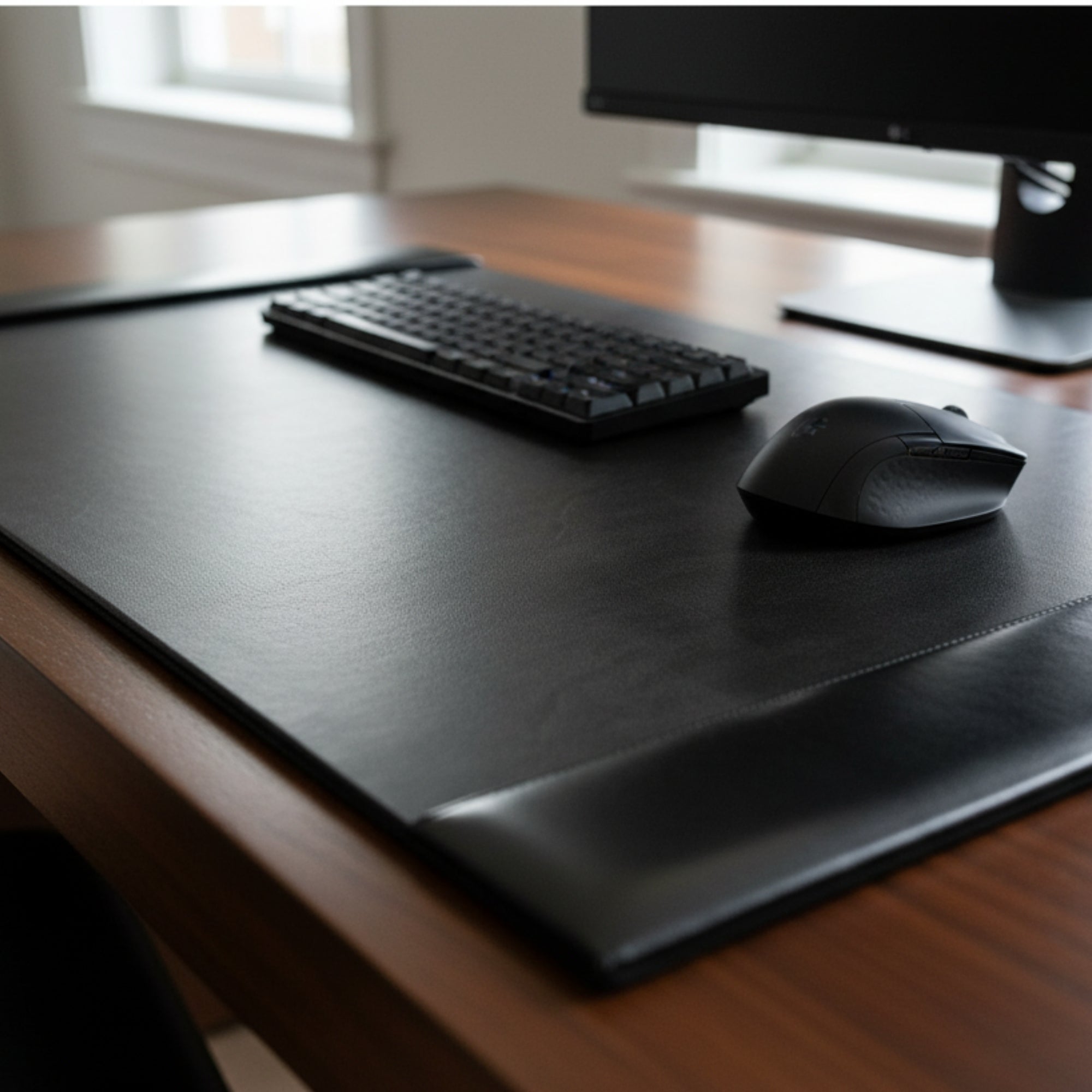 Black Bonded Leather Desk Pad, 30 x 18
