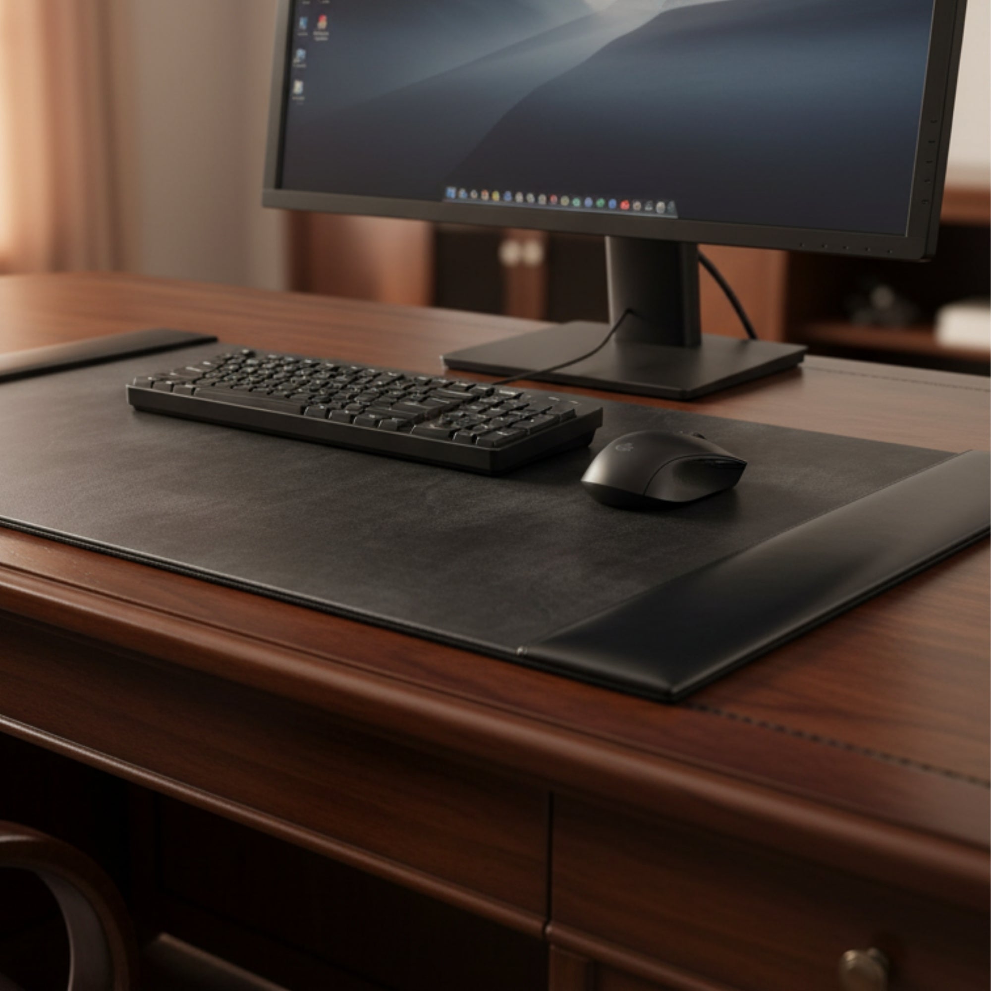 Black Bonded Leather Desk Pad, 30 x 18