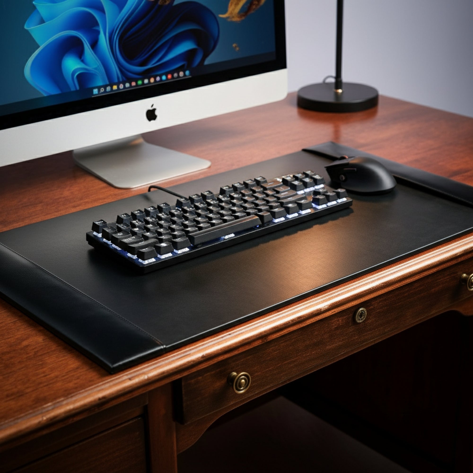 Black Bonded Leather Desk Pad, 30 x 18