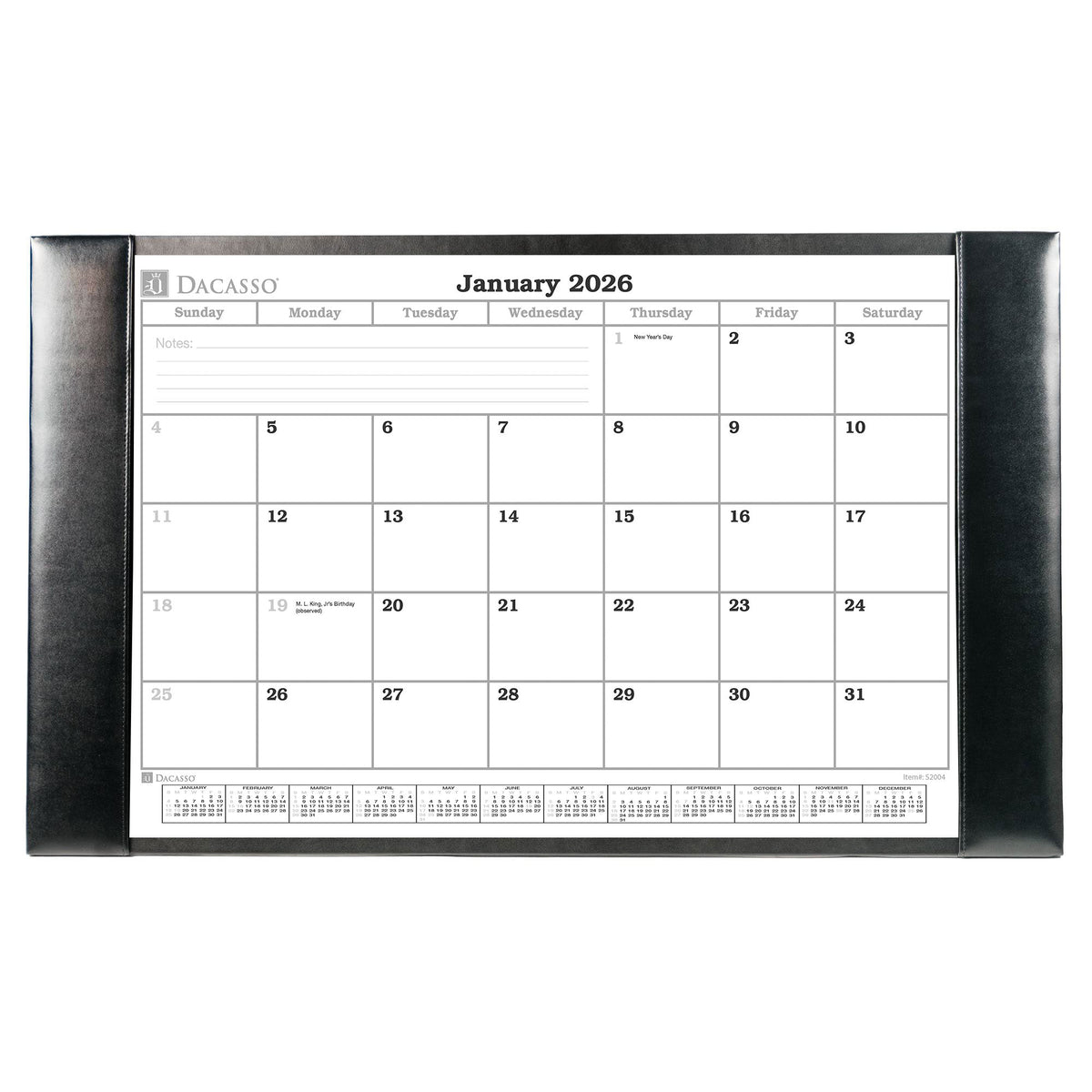 Black Bonded Leather Desk Pad w/ Calendar Insert, 30 x 18
