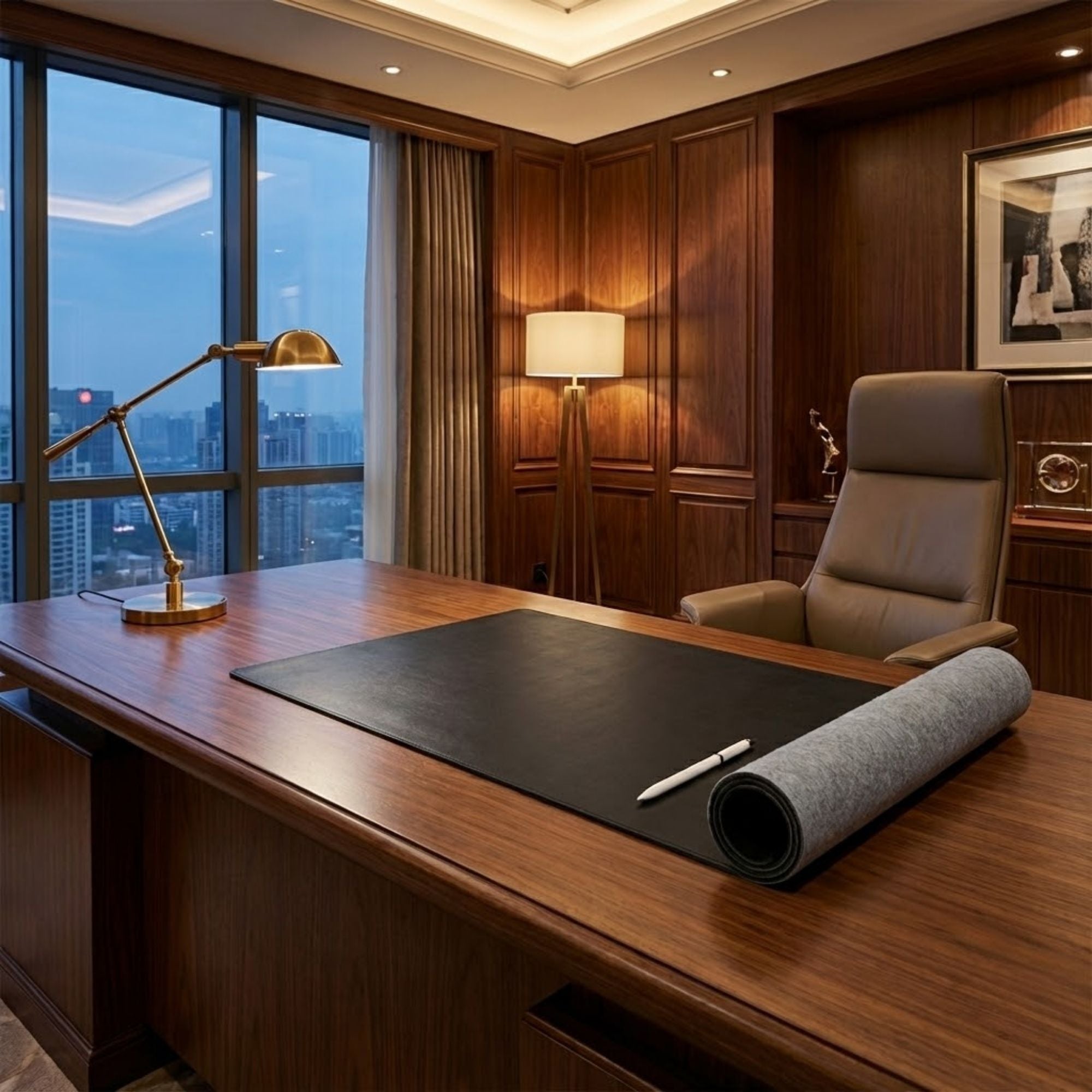 Black Bonded Leather No Core Rollable Desk Mat, 36 x 17