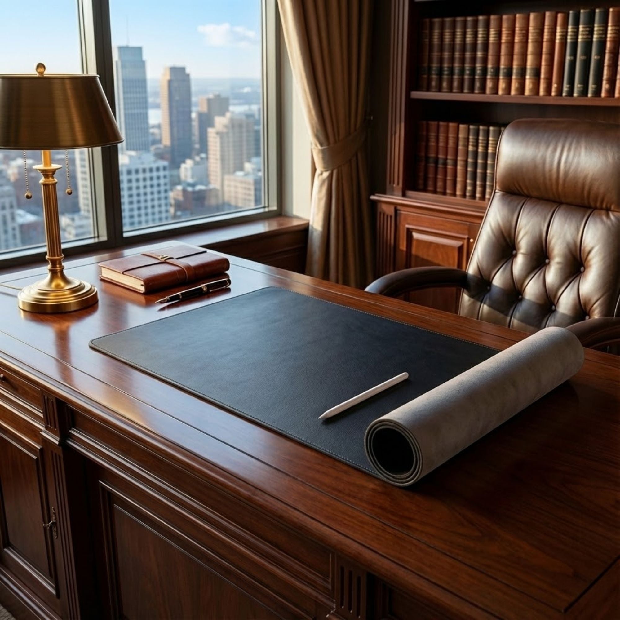 Black Bonded Leather No Core Rollable Desk Mat, 36 x 17