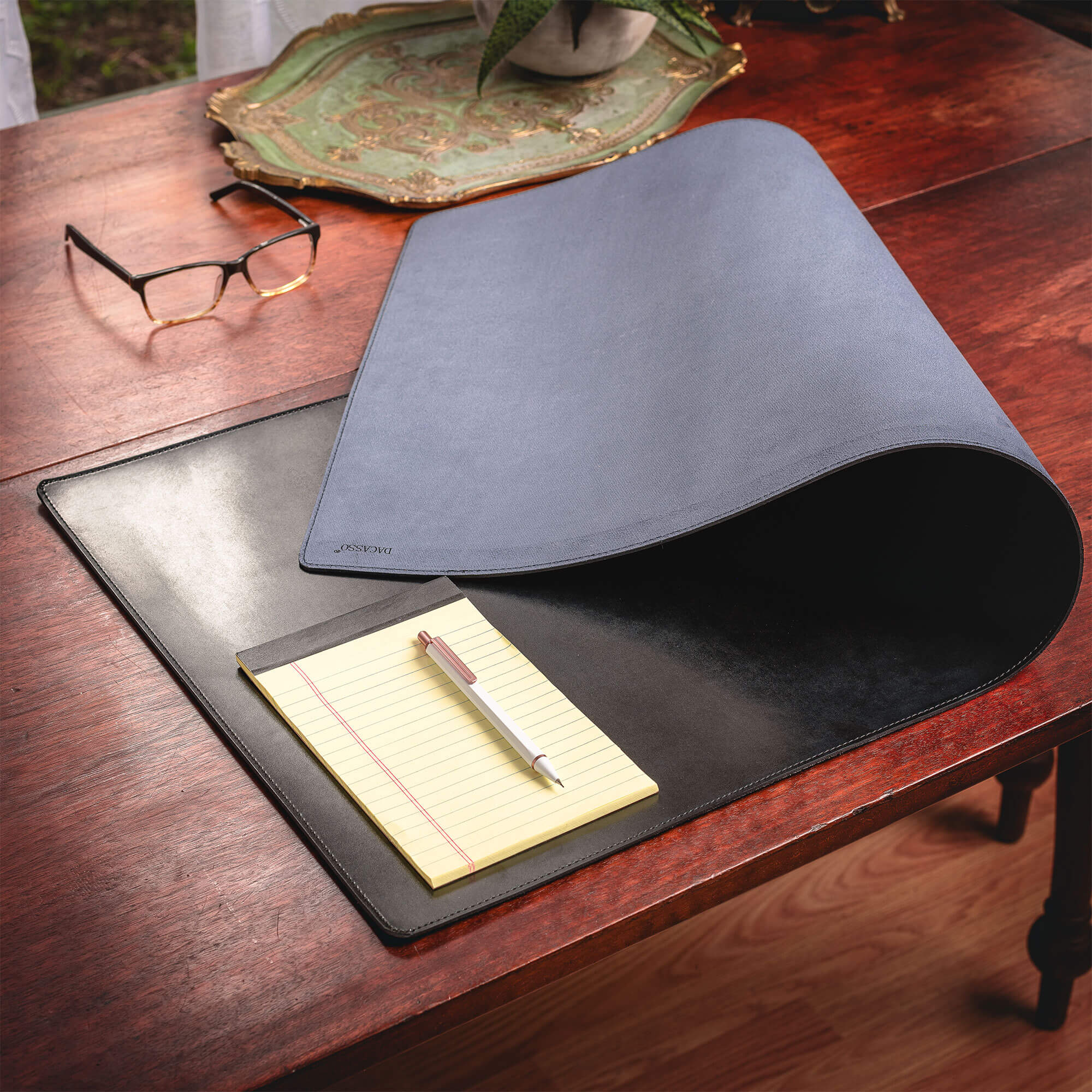 Black Bonded Leather No Core Rollable Desk Mat, 36 x 17