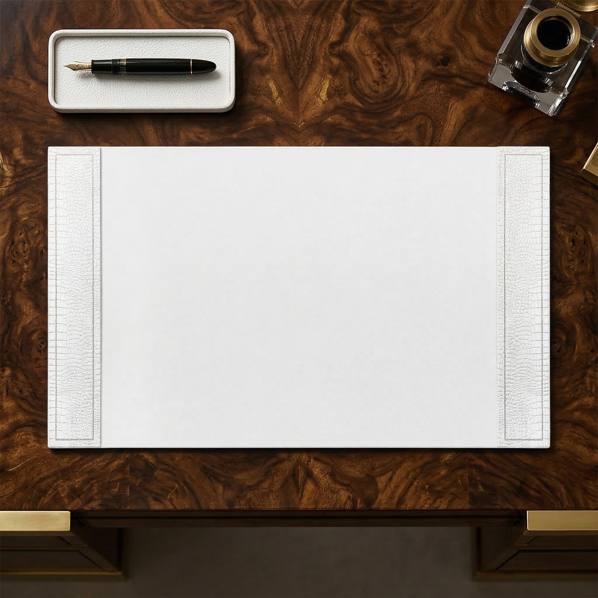 White Crocodile Embossed Leather Desk Pad, 34 x 20