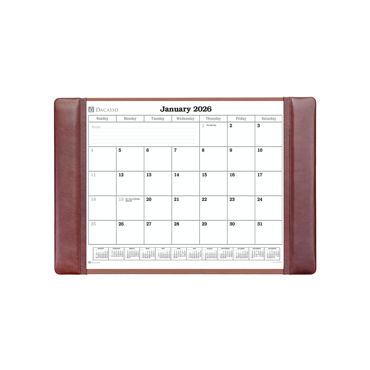 Mocha Leather Desk Pad w/ Calendar Insert, 25.5 x 17.25