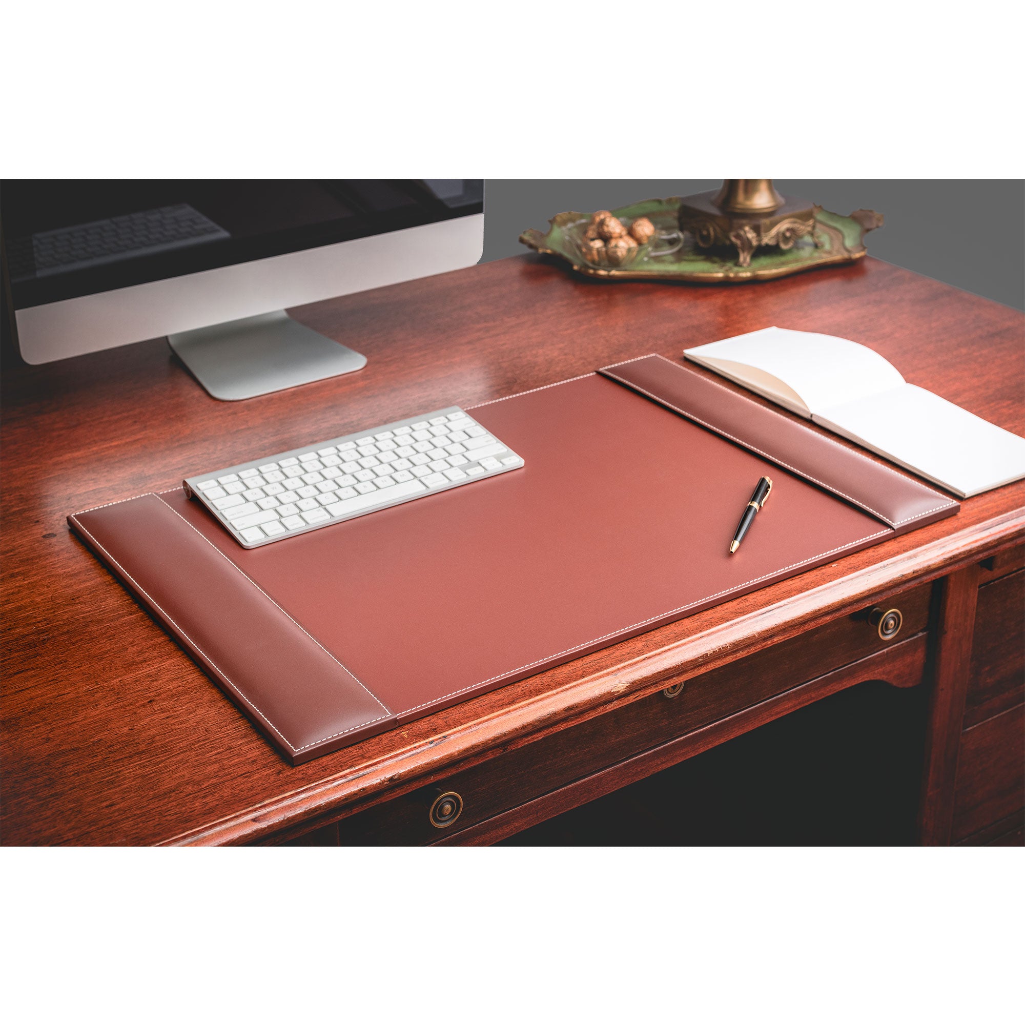 Rustic Brown Leather Desk Pad w/ Calendar Insert, 25.5 x 17.25