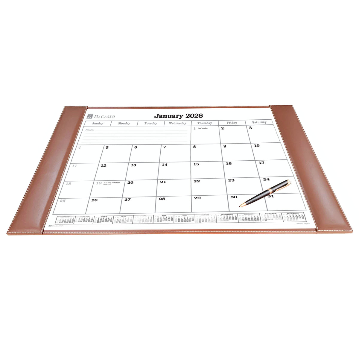 Rustic Brown Leather Desk Pad w/ Calendar Insert, 25.5 x 17.25