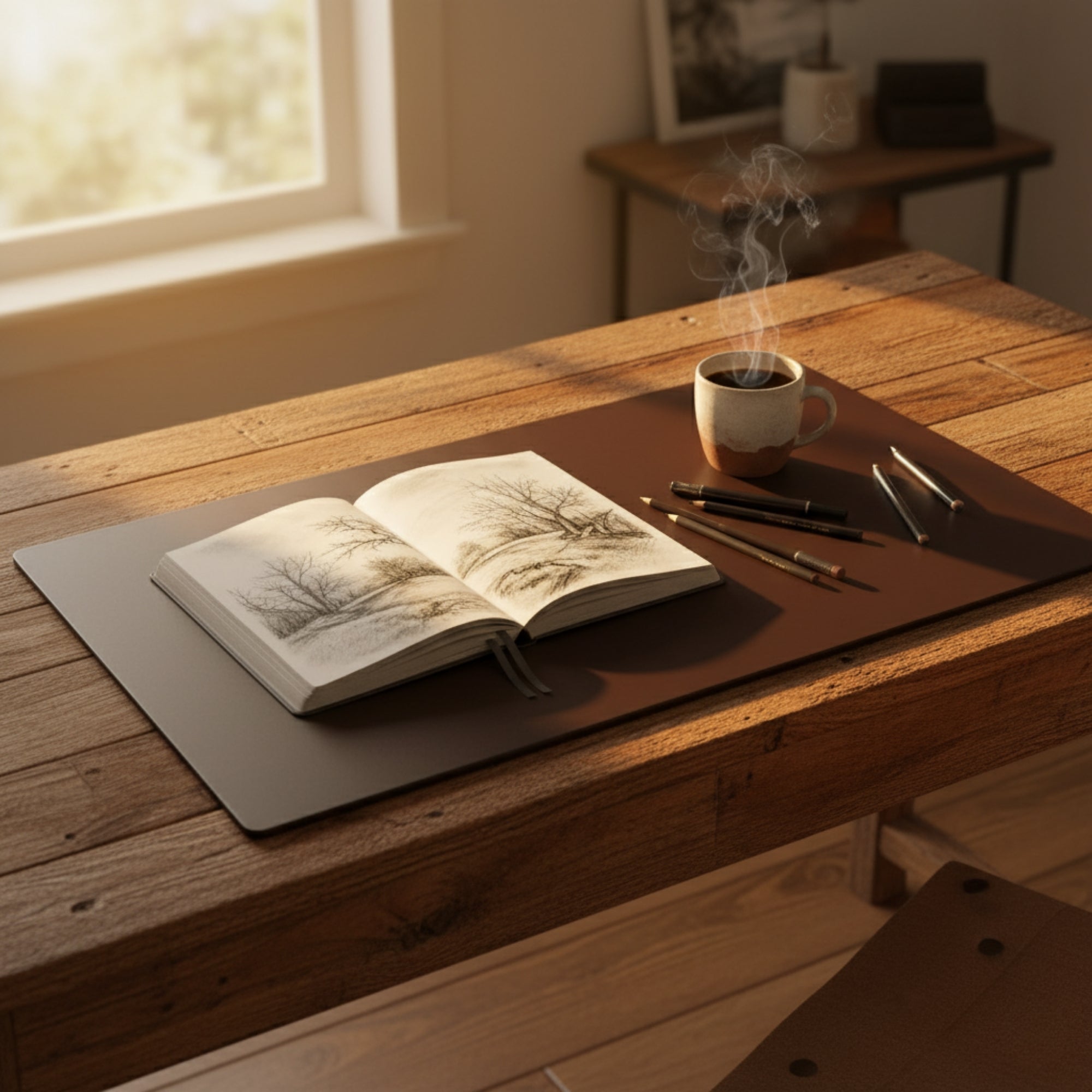 Chocolate Brown Leather Desk Pad w/out Rails, 38 x 24