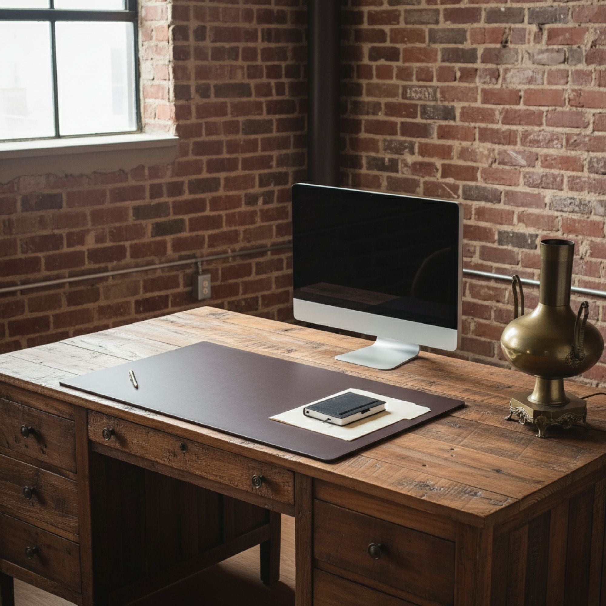 Chocolate Brown Leatherette Desk Mat w/out Rails, 24 x 19