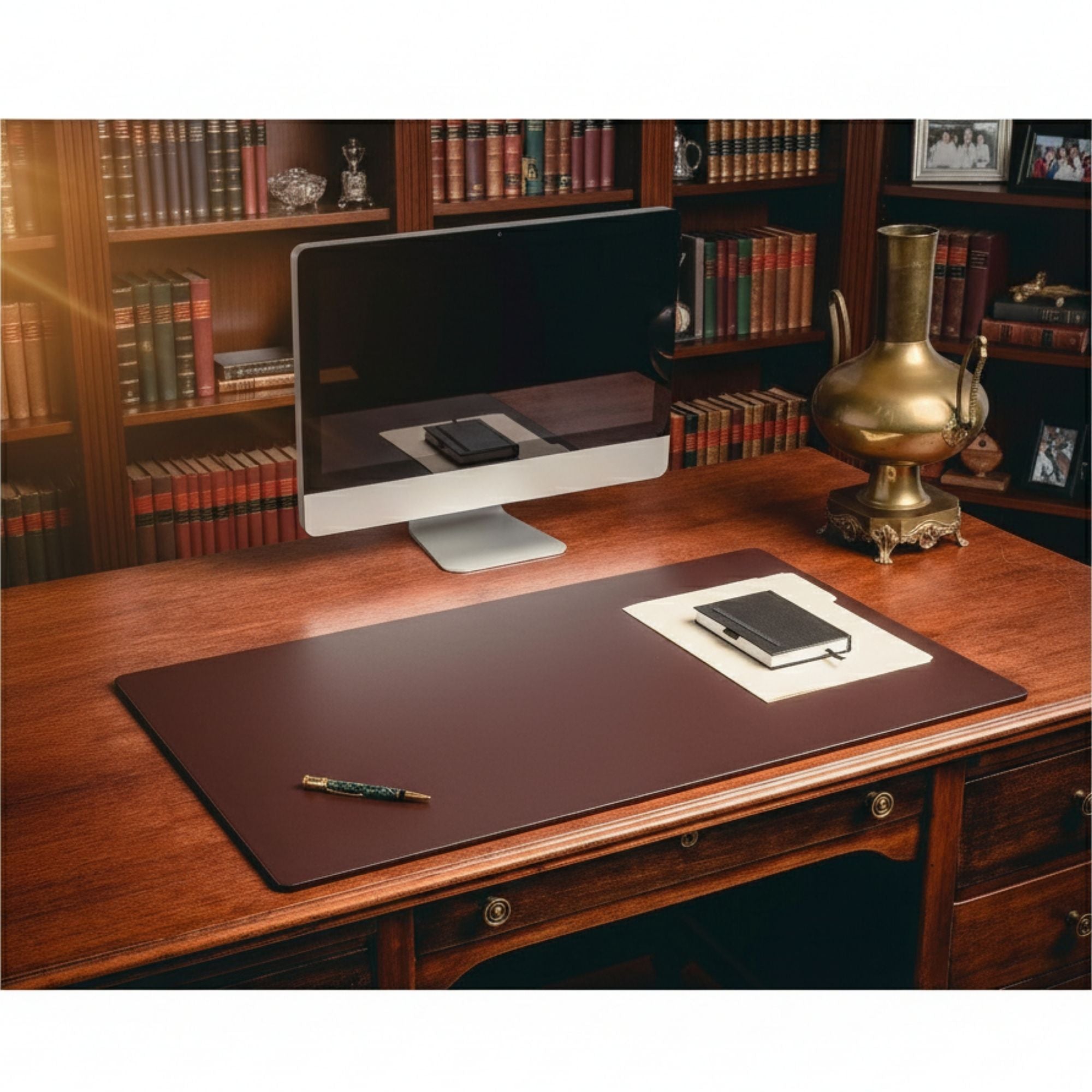 Chocolate Brown Leatherette Desk Mat w/out Rails, 24 x 19