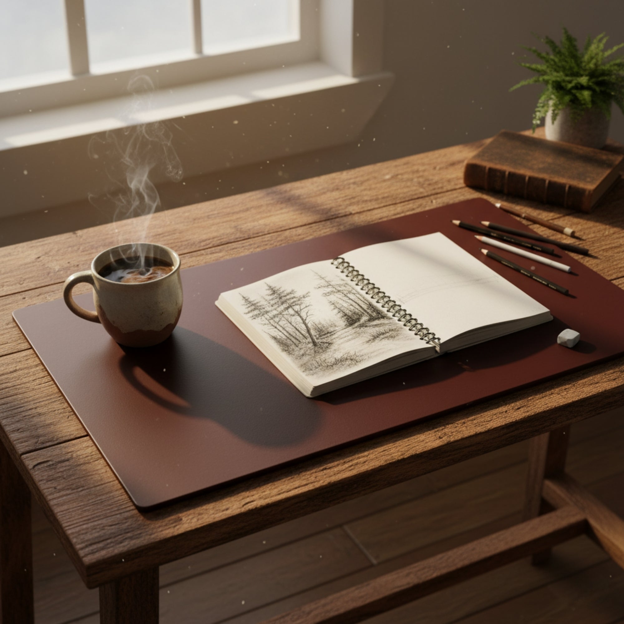 Chocolate Brown Leatherette Desk Pad w/out Rails, 34 x 20