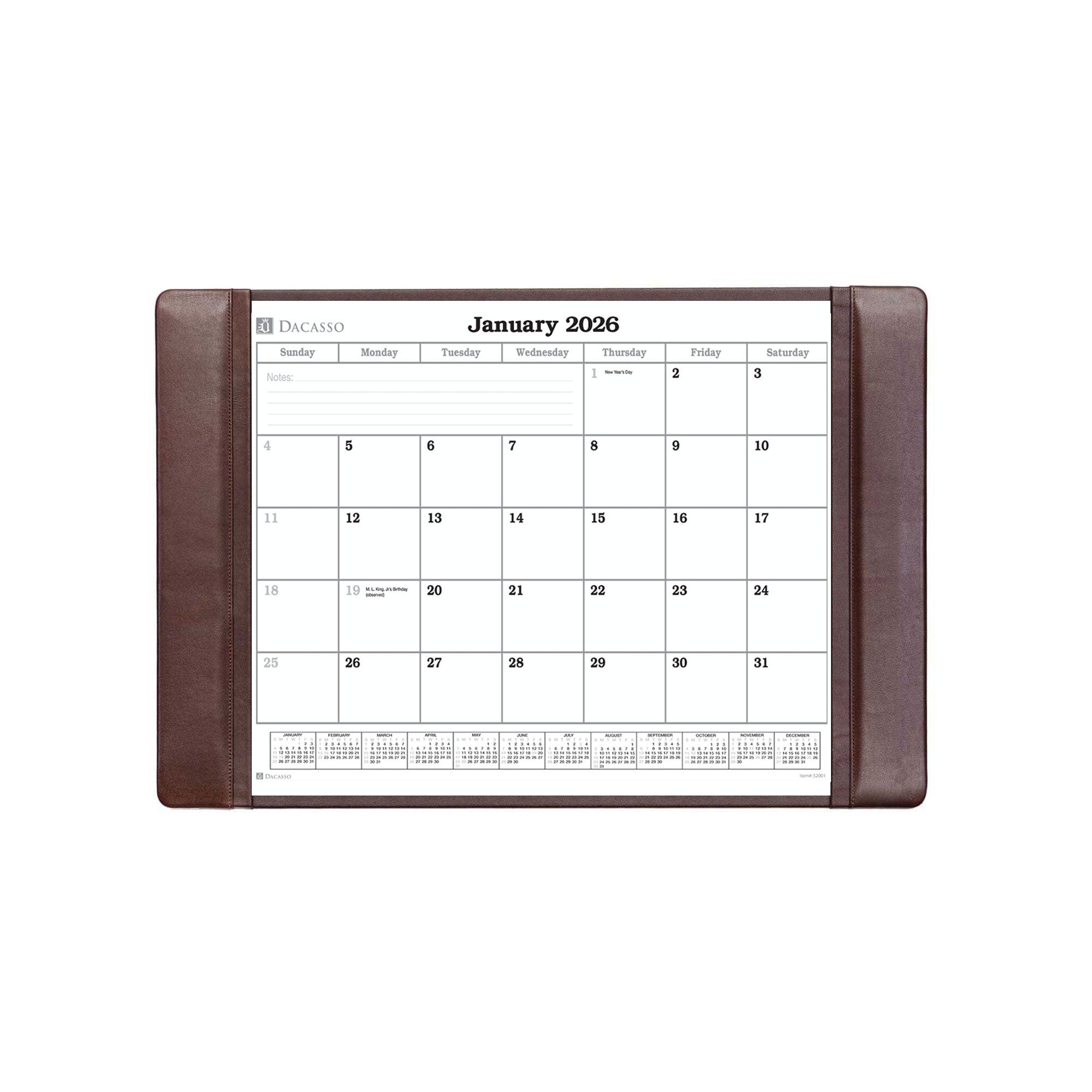 Chocolate Brown Leather Desk Pad w/ Calendar Insert, 25.5 x 17.25