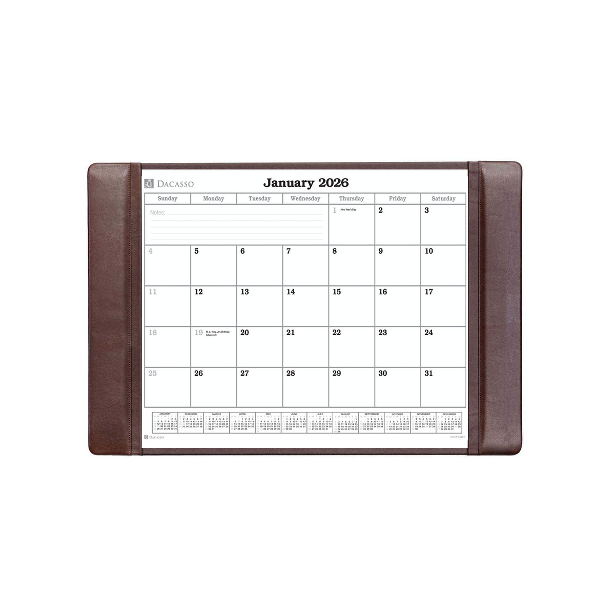 Chocolate Brown Leather Desk Pad w/ Calendar Insert, 25.5 x 17.25