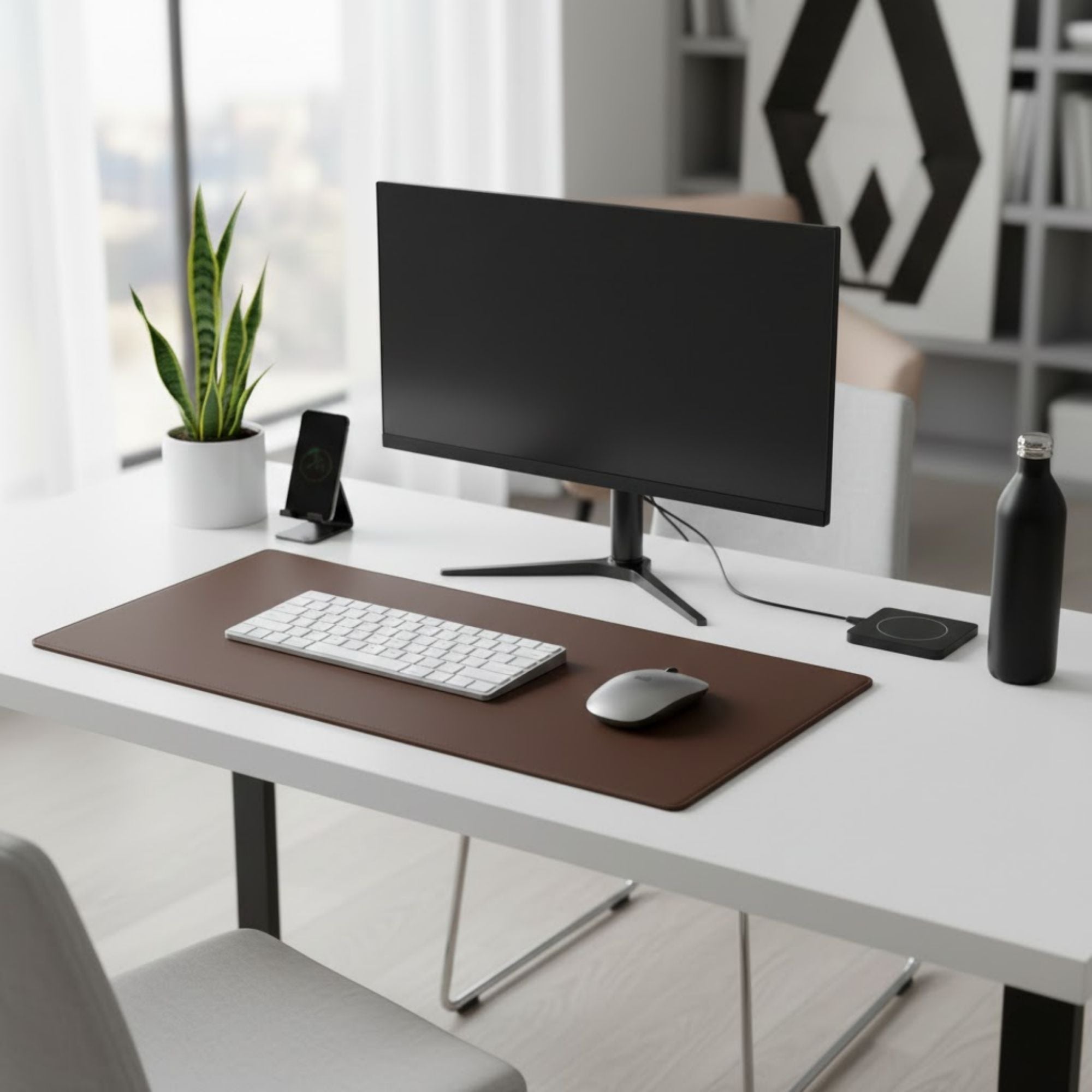 Chocolate Brown Leather Keyboard/Mouse Desk Pad, 30 x 12.5