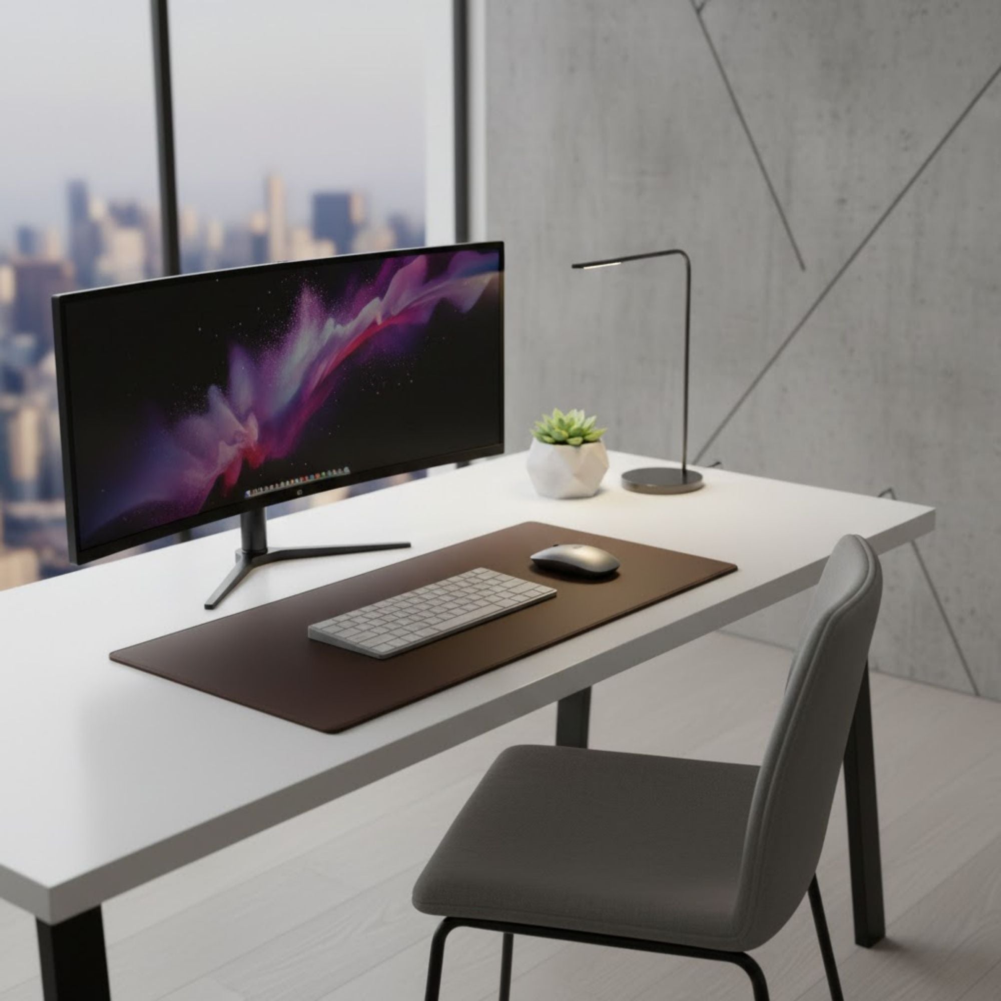 Chocolate Brown Leather Keyboard/Mouse Desk Pad, 30 x 12.5