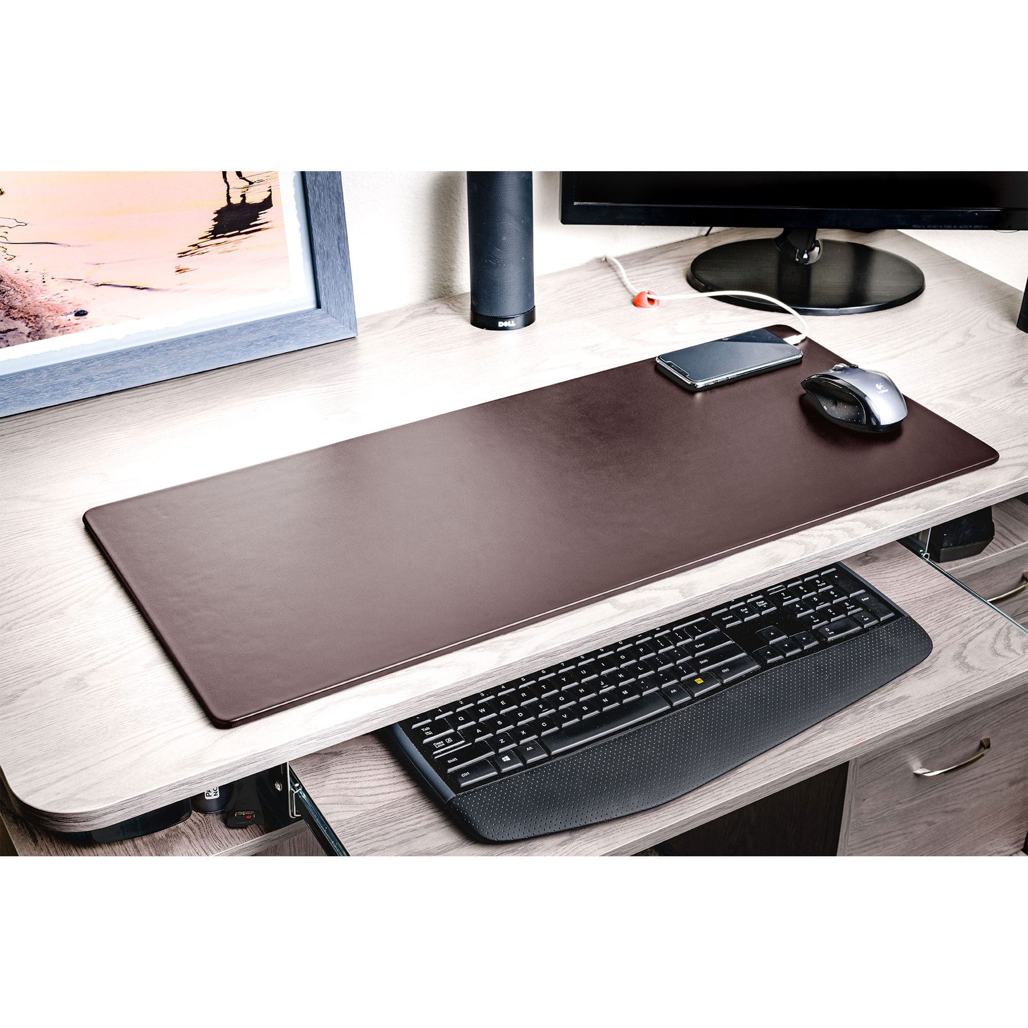 Chocolate Brown Leather Keyboard/Mouse Desk Pad, 30 x 12.5
