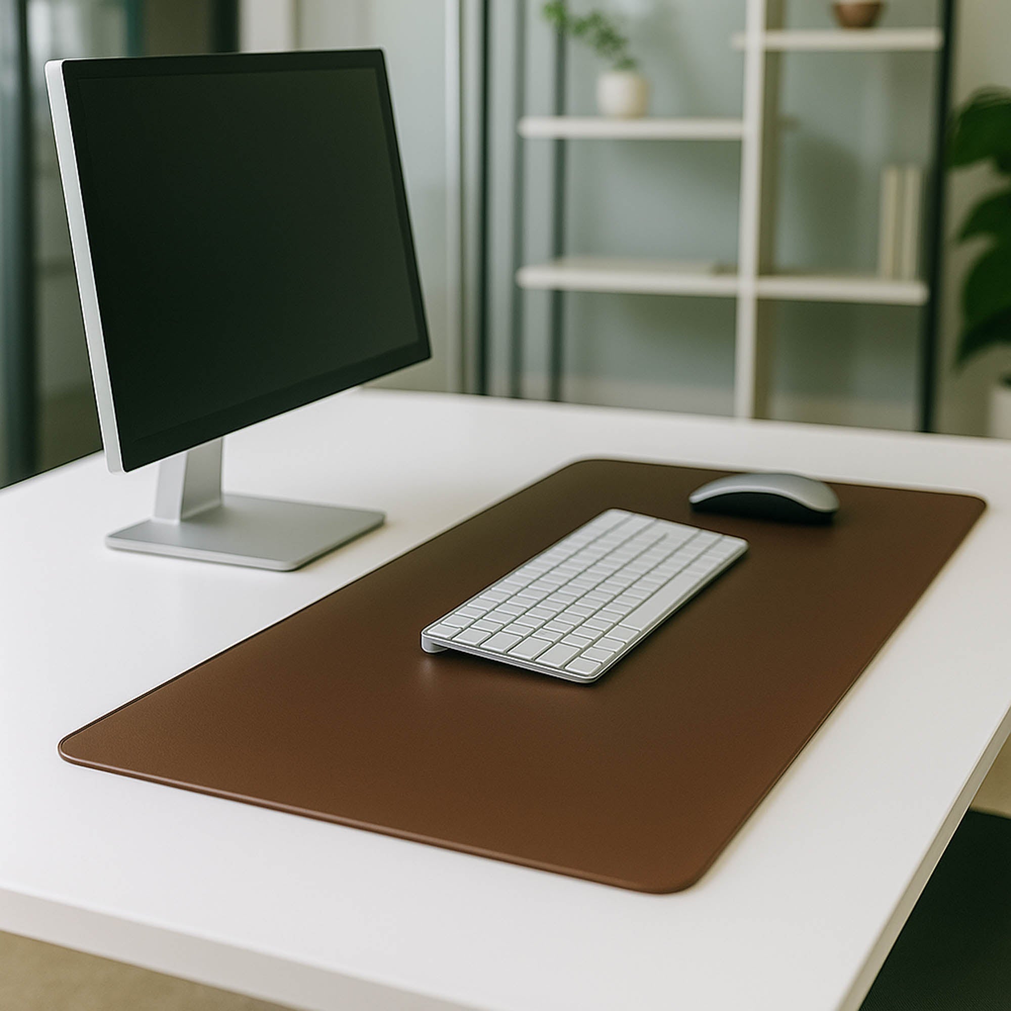 Chocolate Brown Leatherette Keyboard/Mouse Desk Pad, 30 x 12.5