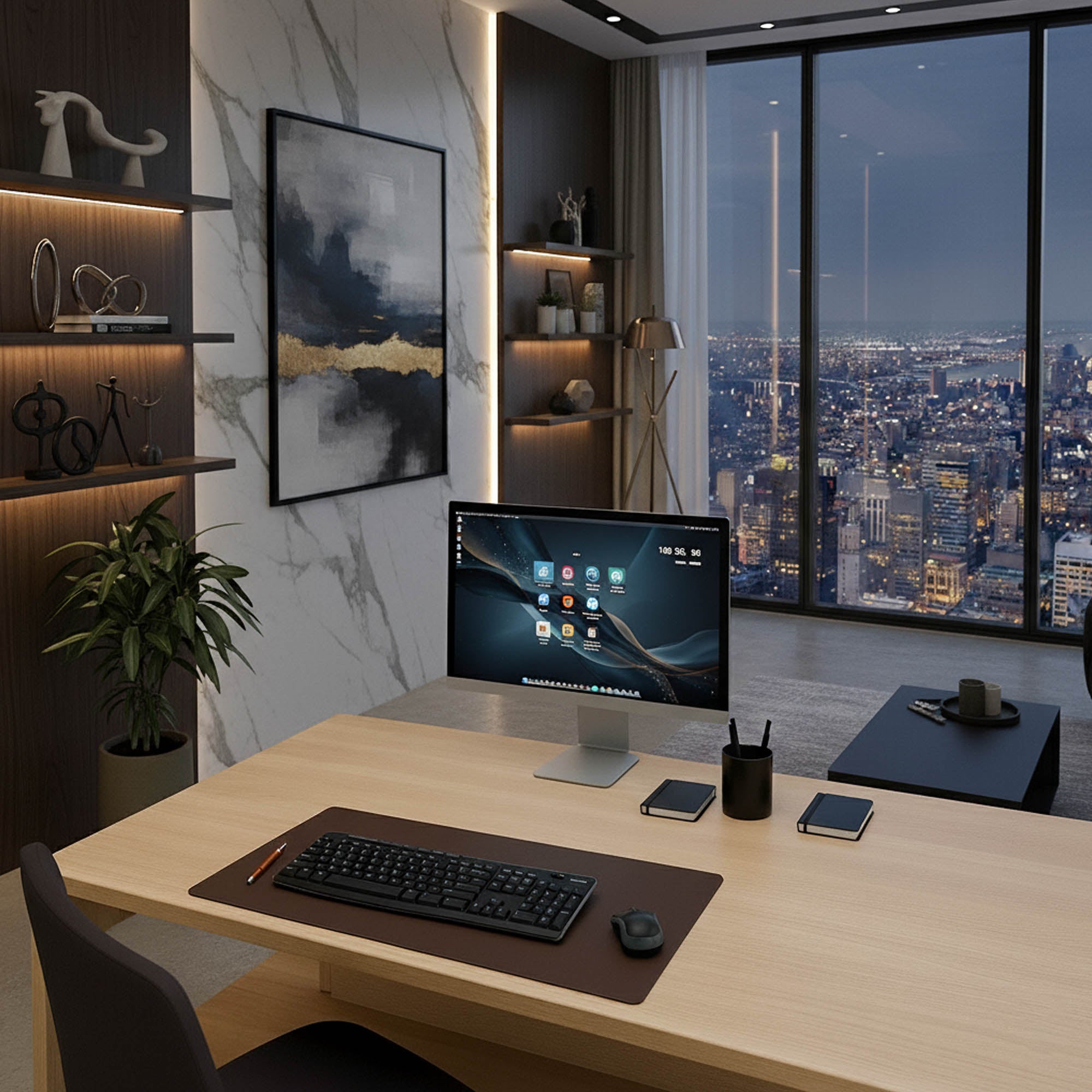 Chocolate Brown Leatherette Keyboard/Mouse Desk Pad, 30 x 12.5