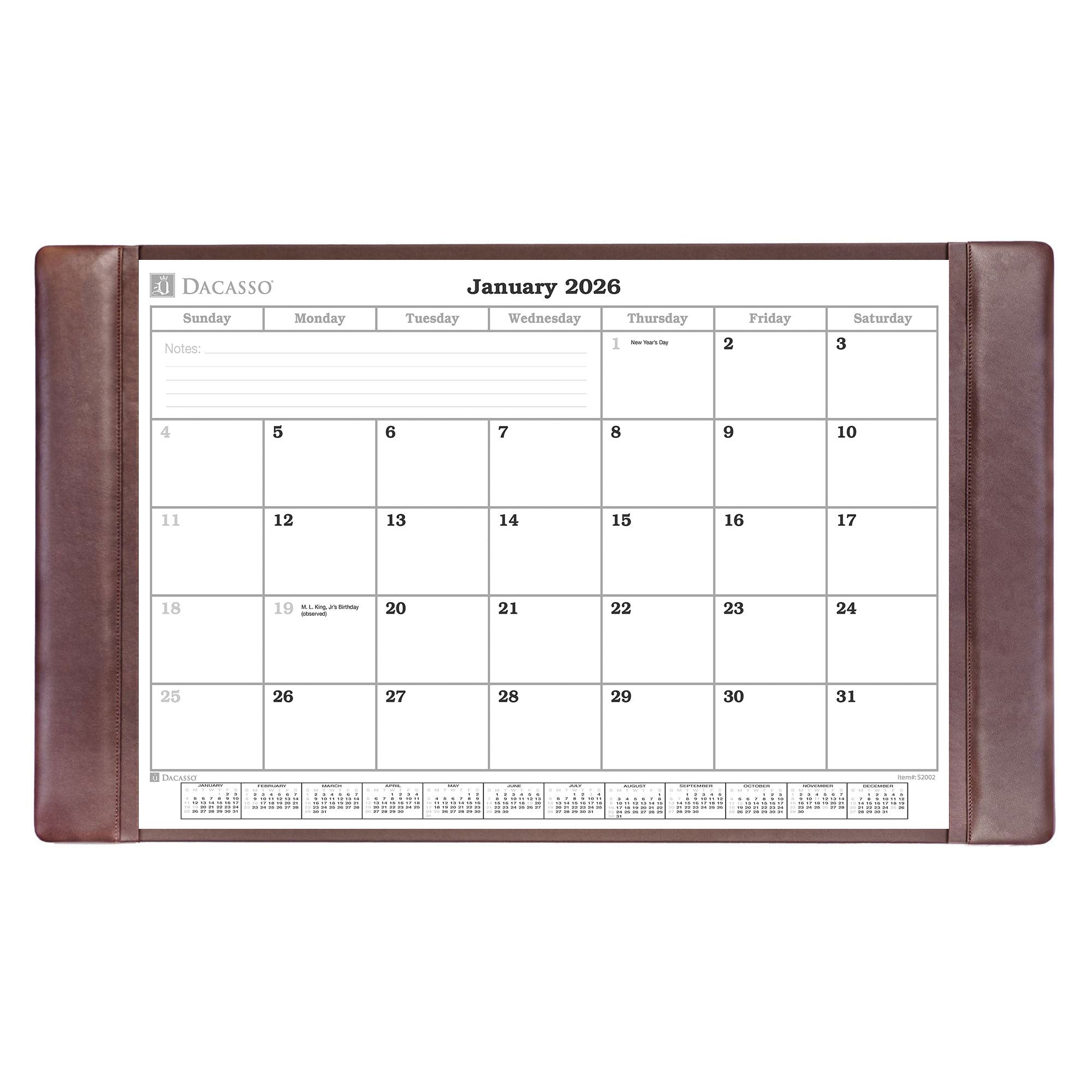 Chocolate Brown Leather Desk Pad w/ Calendar Insert, 34 x 20