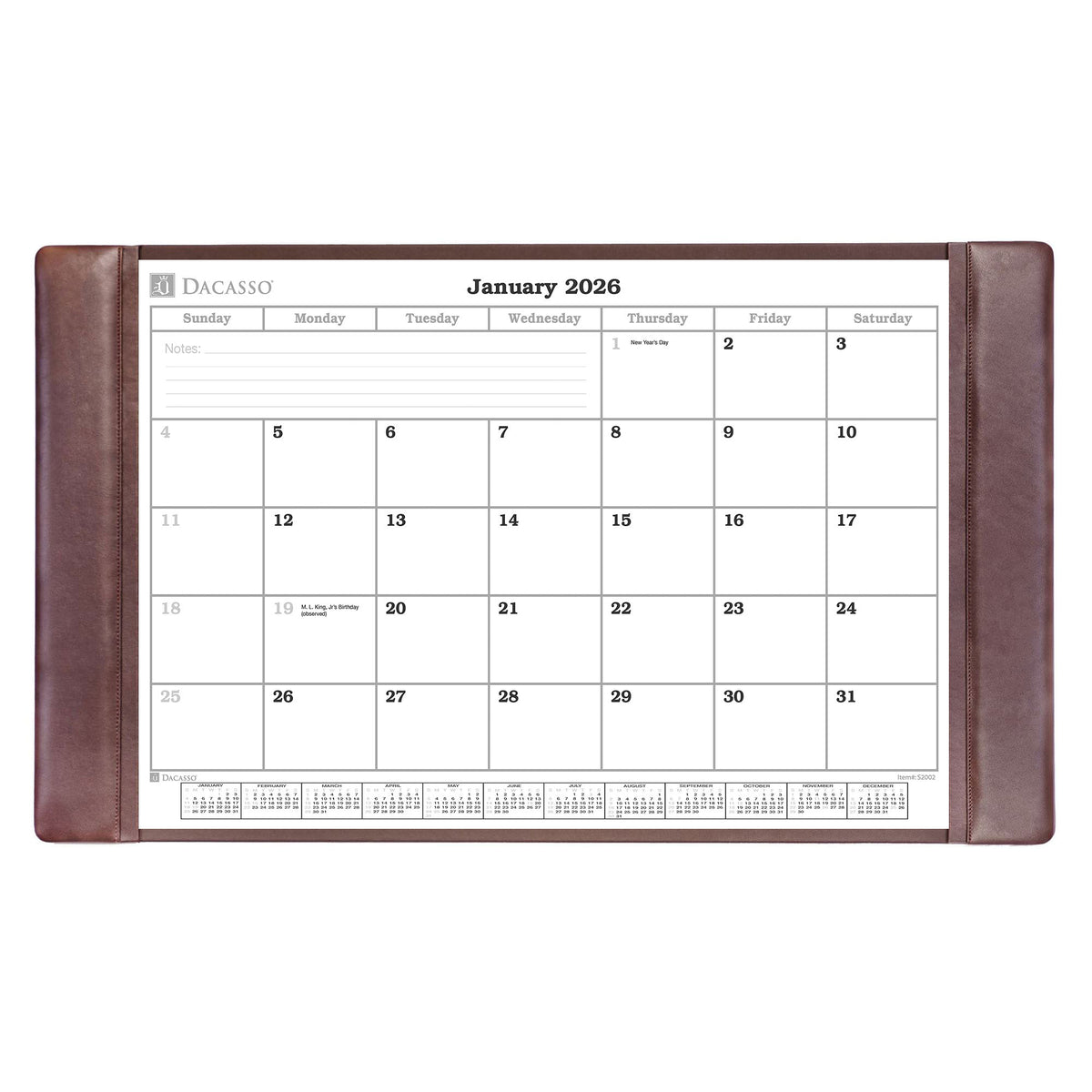 Chocolate Brown Leather Desk Pad w/ Calendar Insert, 34 x 20