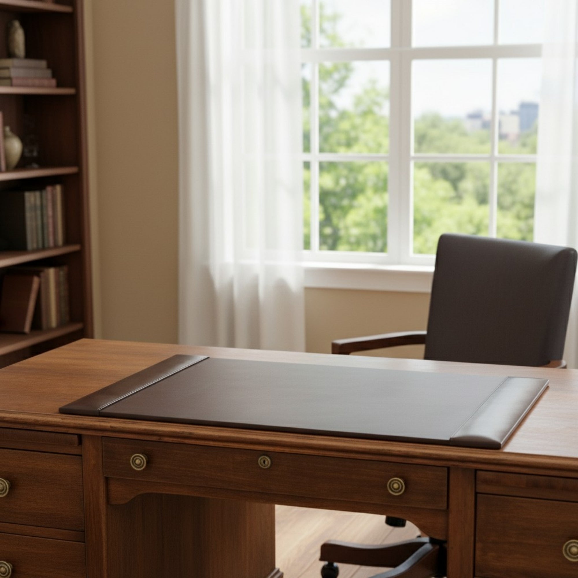 Dark Brown Bonded Leather Desk Pad, 30 x 18