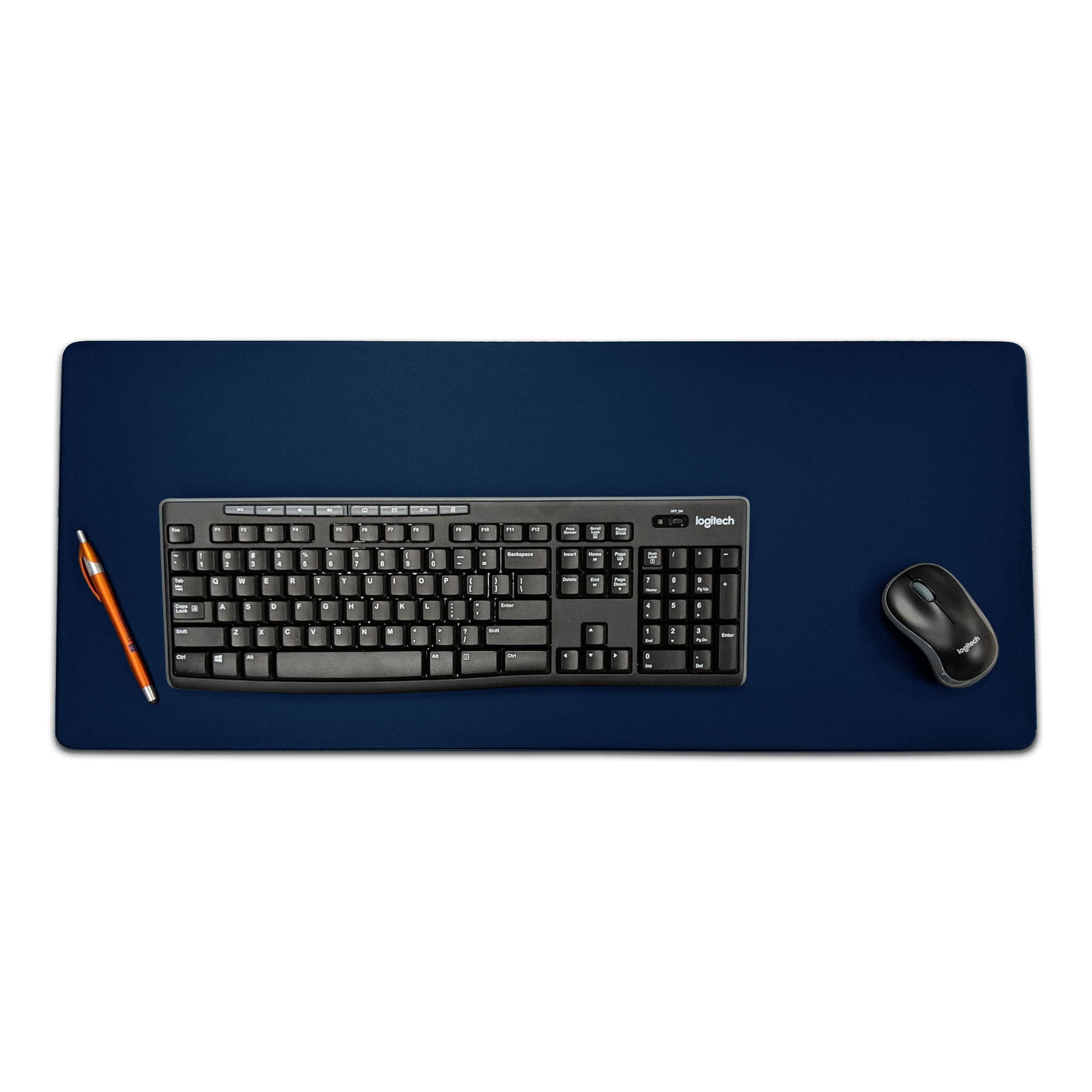 Navy Blue Leatherette Keyboard/Mouse Desk Pad, 30 x 12.5