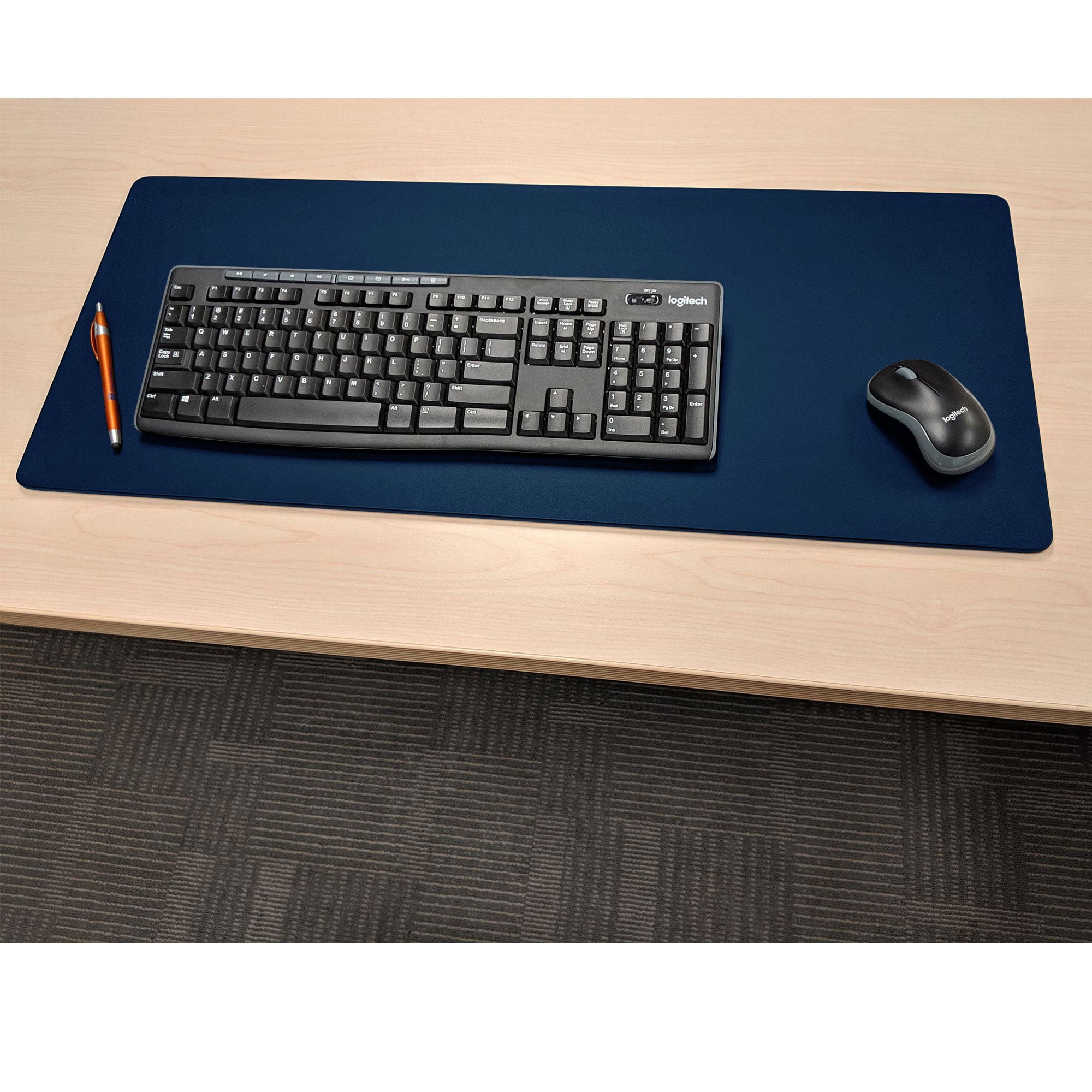 Navy Blue Leatherette Keyboard/Mouse Desk Pad, 30 x 12.5