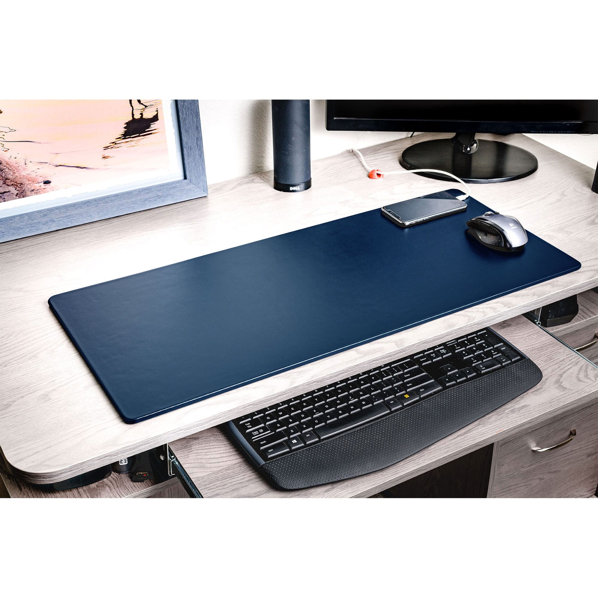 Navy Blue Leather 30 x 12.5 Keyboard/Mouse Desk Mat