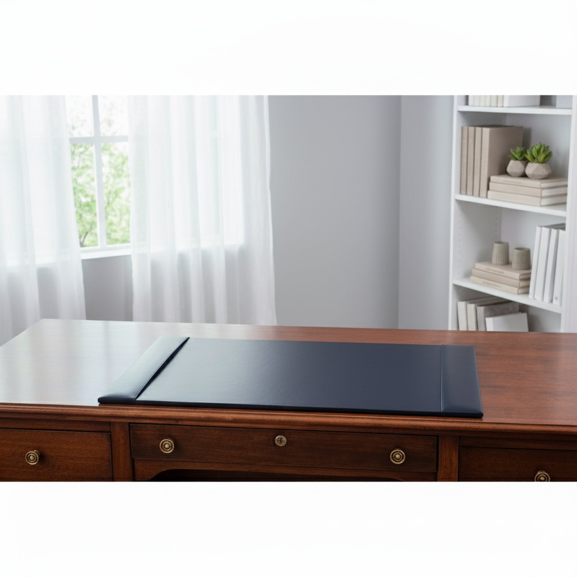 Navy Blue Bonded Leather Desk Pad, 30 x 18
