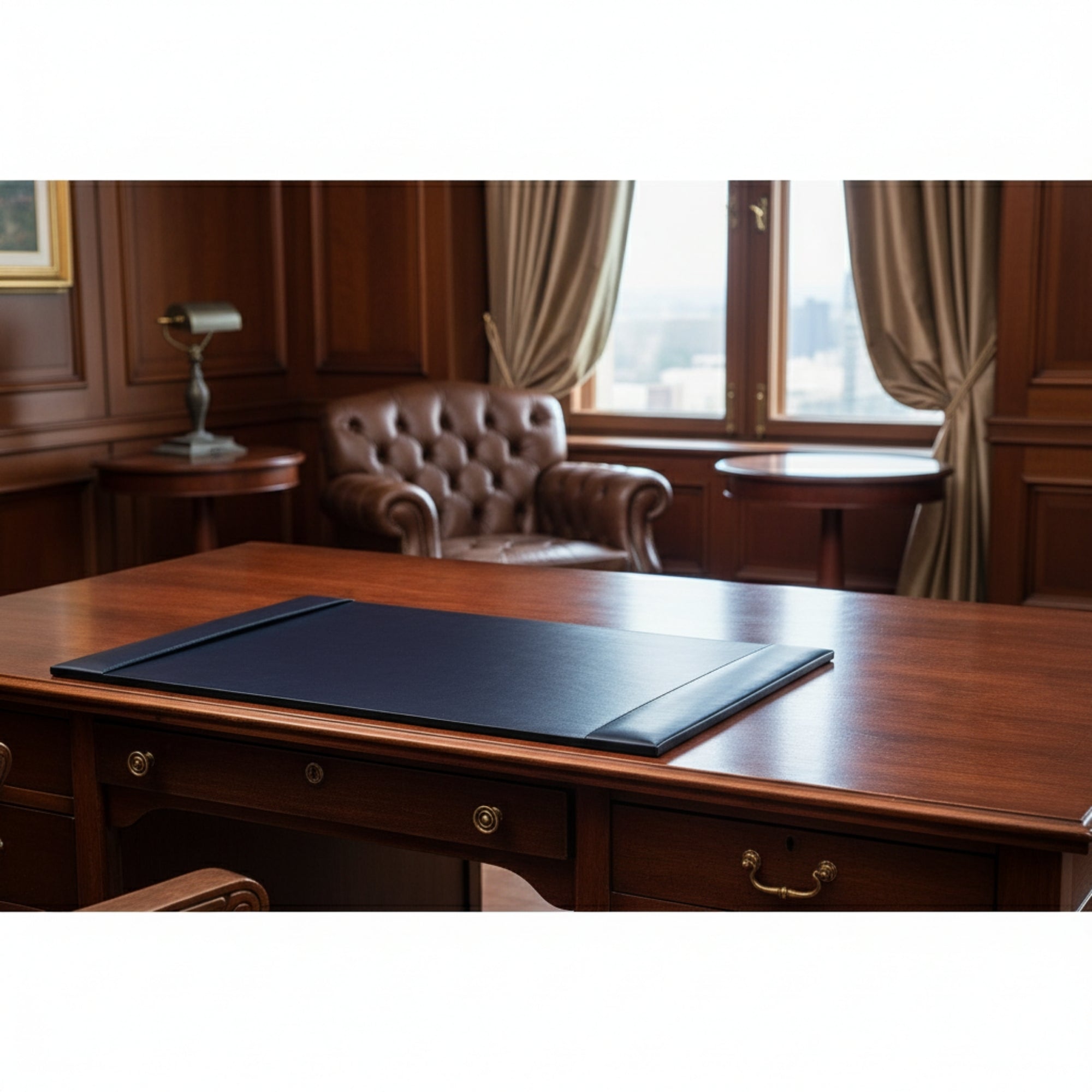 Navy Blue Bonded Leather Desk Pad, 30 x 18