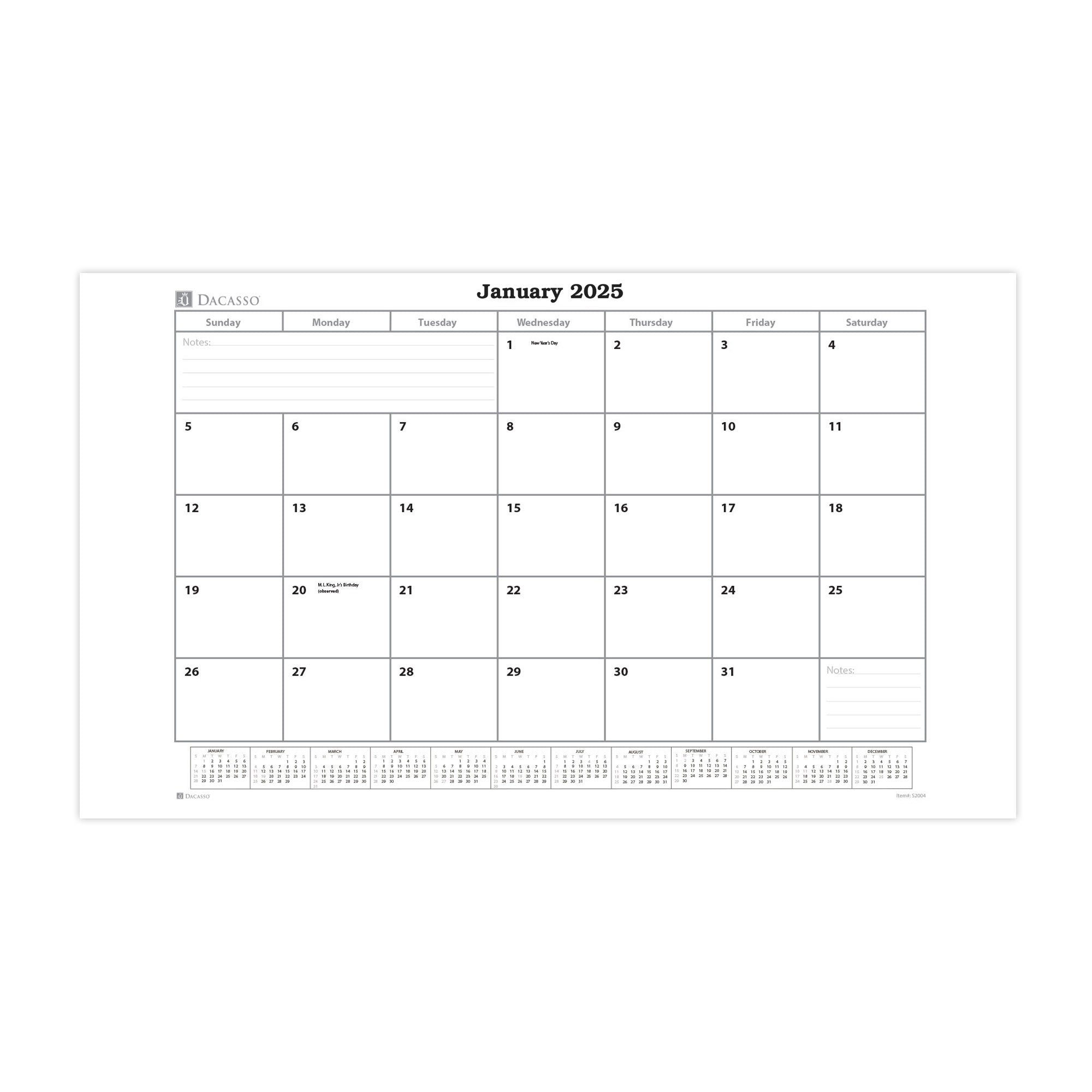 Navy Blue Bonded Leather Desk Pad w/ 2025 Calendar Insert, 30 x 18