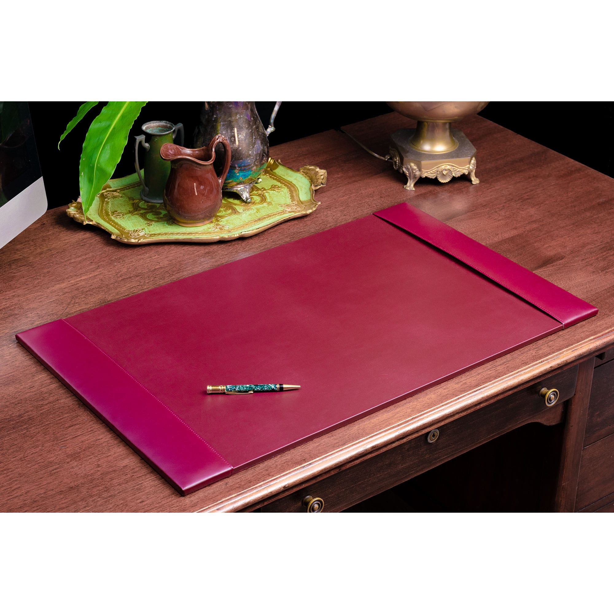 Burgundy Bonded Leather Desk Pad w/ Calendar Insert, 30 x 18