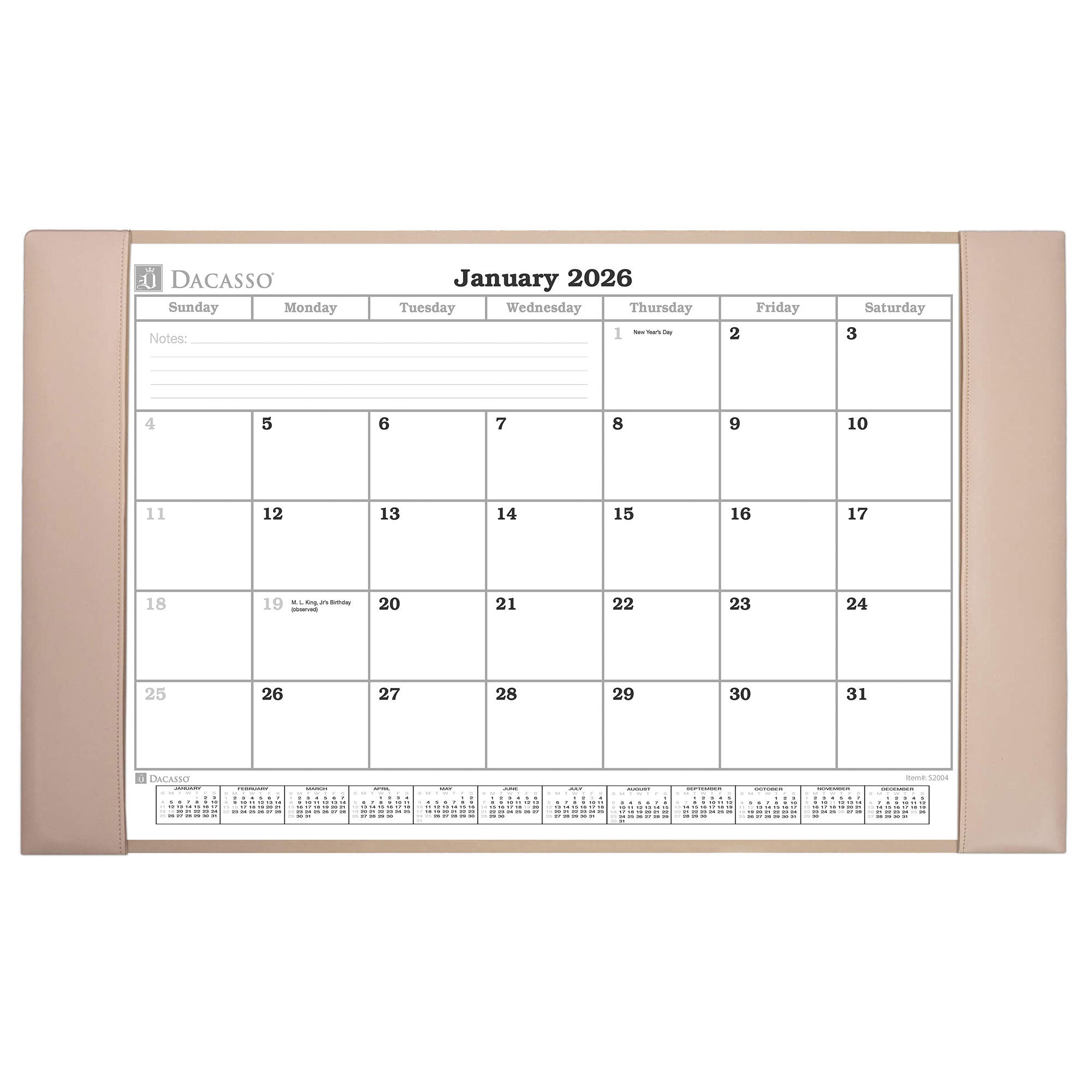 White Latte Bonded Leather Desk Pad w/ Calendar Insert, 30 x 18