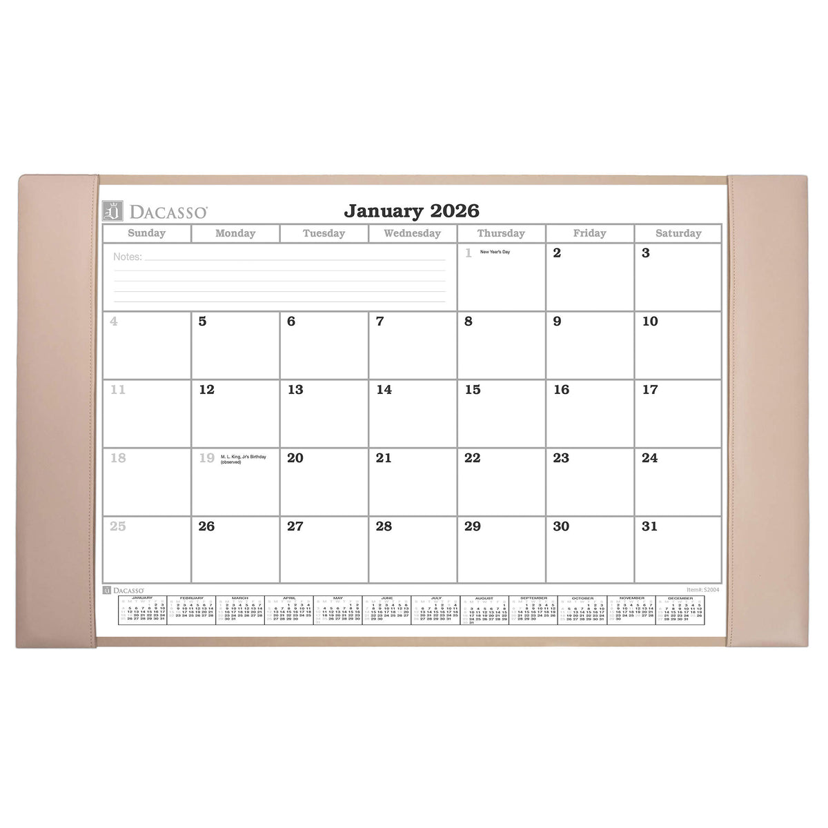 White Latte Bonded Leather Desk Pad w/ Calendar Insert, 30 x 18