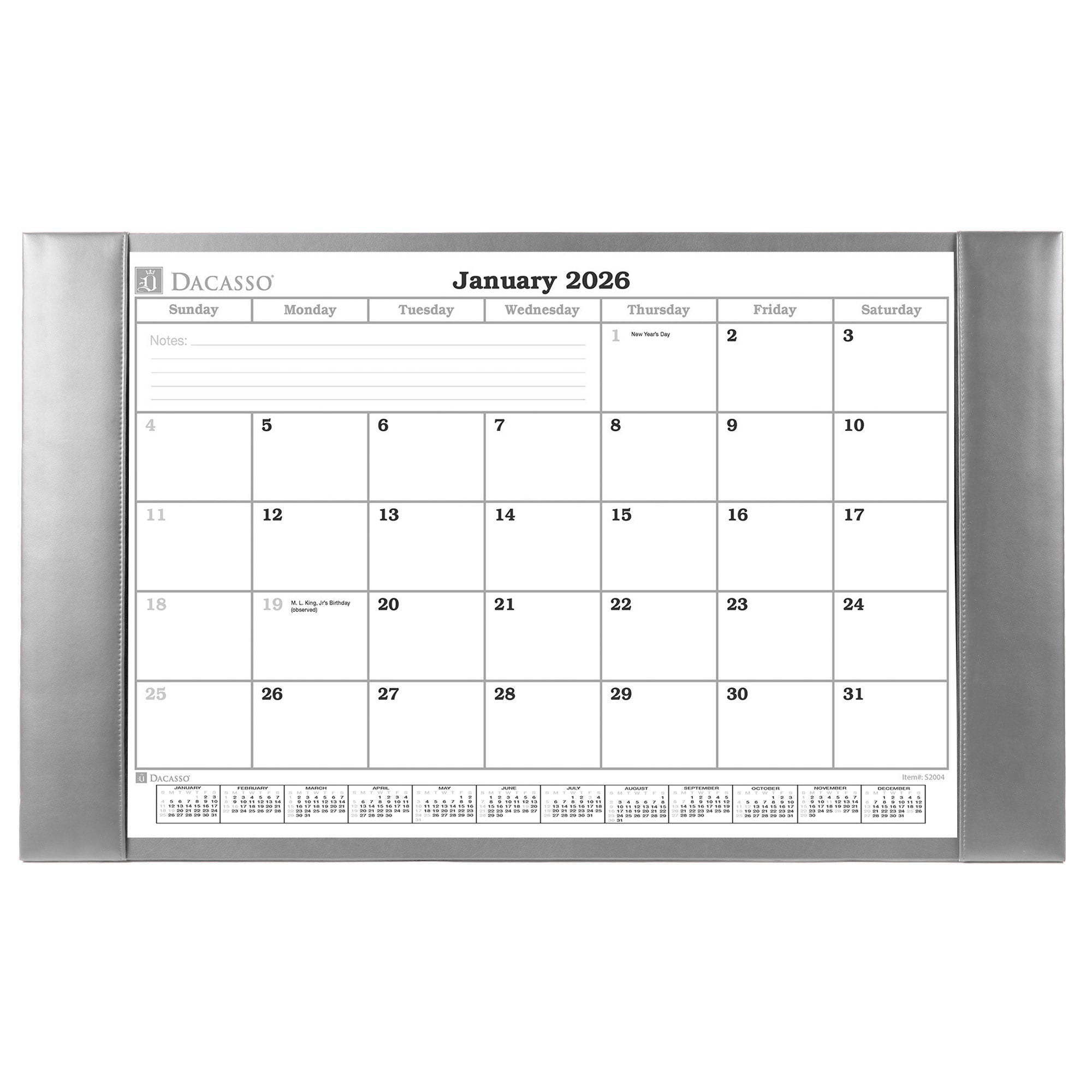 Gray Bonded Leather Desk Pad w/ 2025 Calendar Insert, 30 x 18