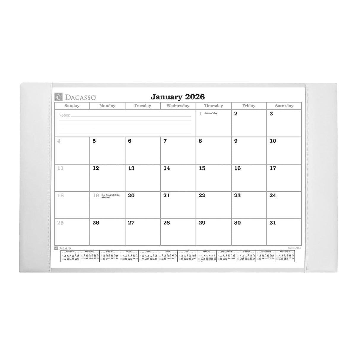 White Bonded Leather Desk Pad w/ 2025 Calendar Insert, 30 x 18